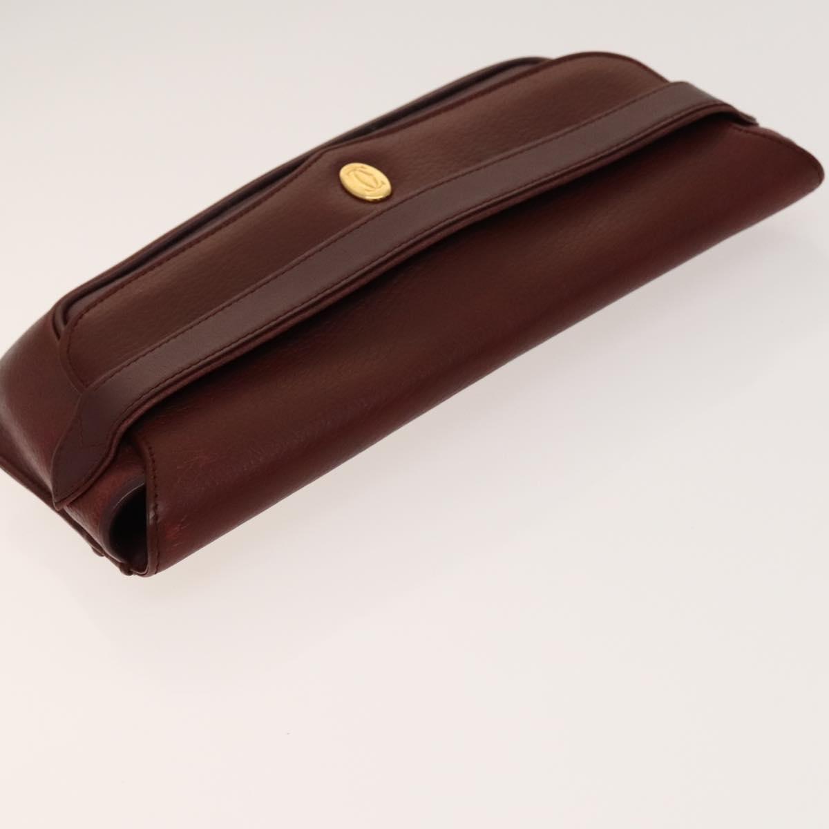 CARTIER Must Line Shoulder Bag Leather 3Set Bordeaux Gold Auth bs29019