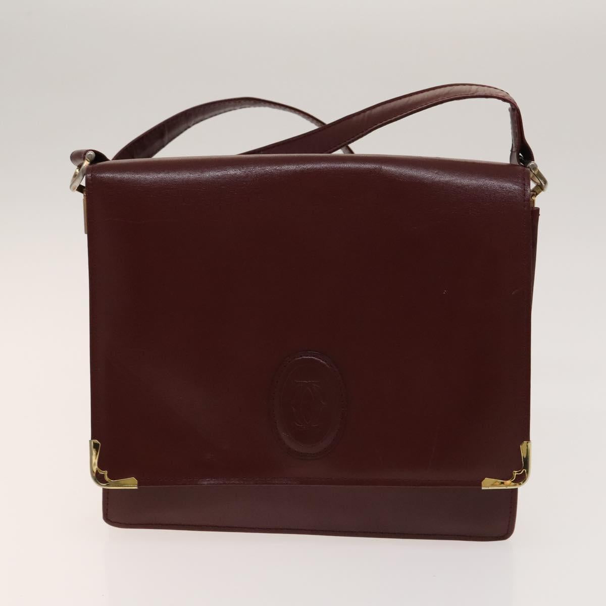CARTIER Must Line Shoulder Bag Leather 3Set Bordeaux Gold Auth bs29019