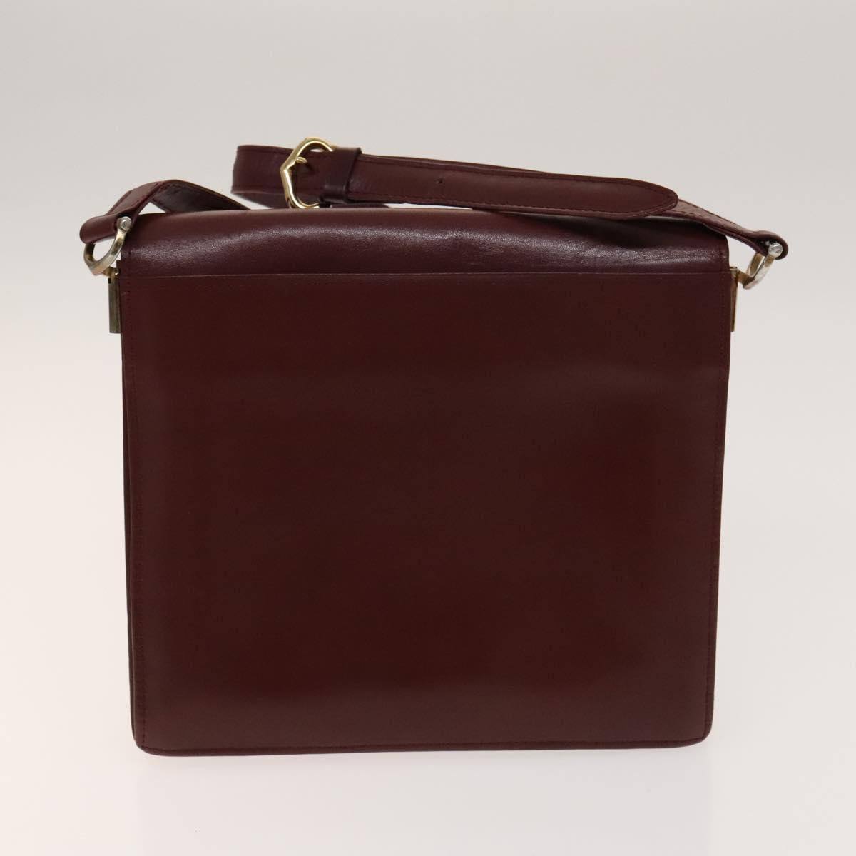 CARTIER Must Line Shoulder Bag Leather 3Set Bordeaux Gold Auth bs29019