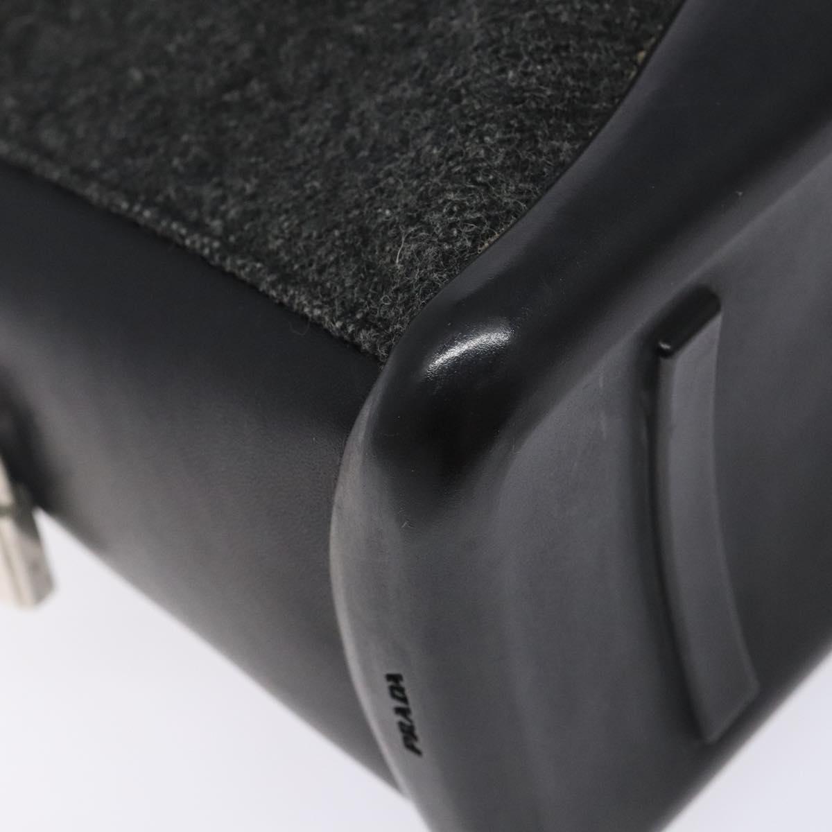 PRADA Hand Bag Leather Black Silver Auth bs29047