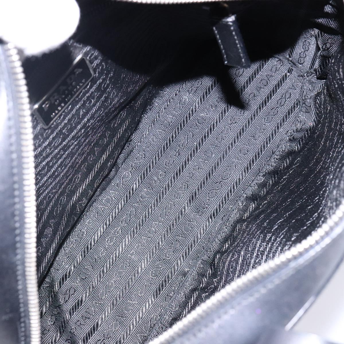 PRADA Hand Bag Leather Black Silver Auth bs29047