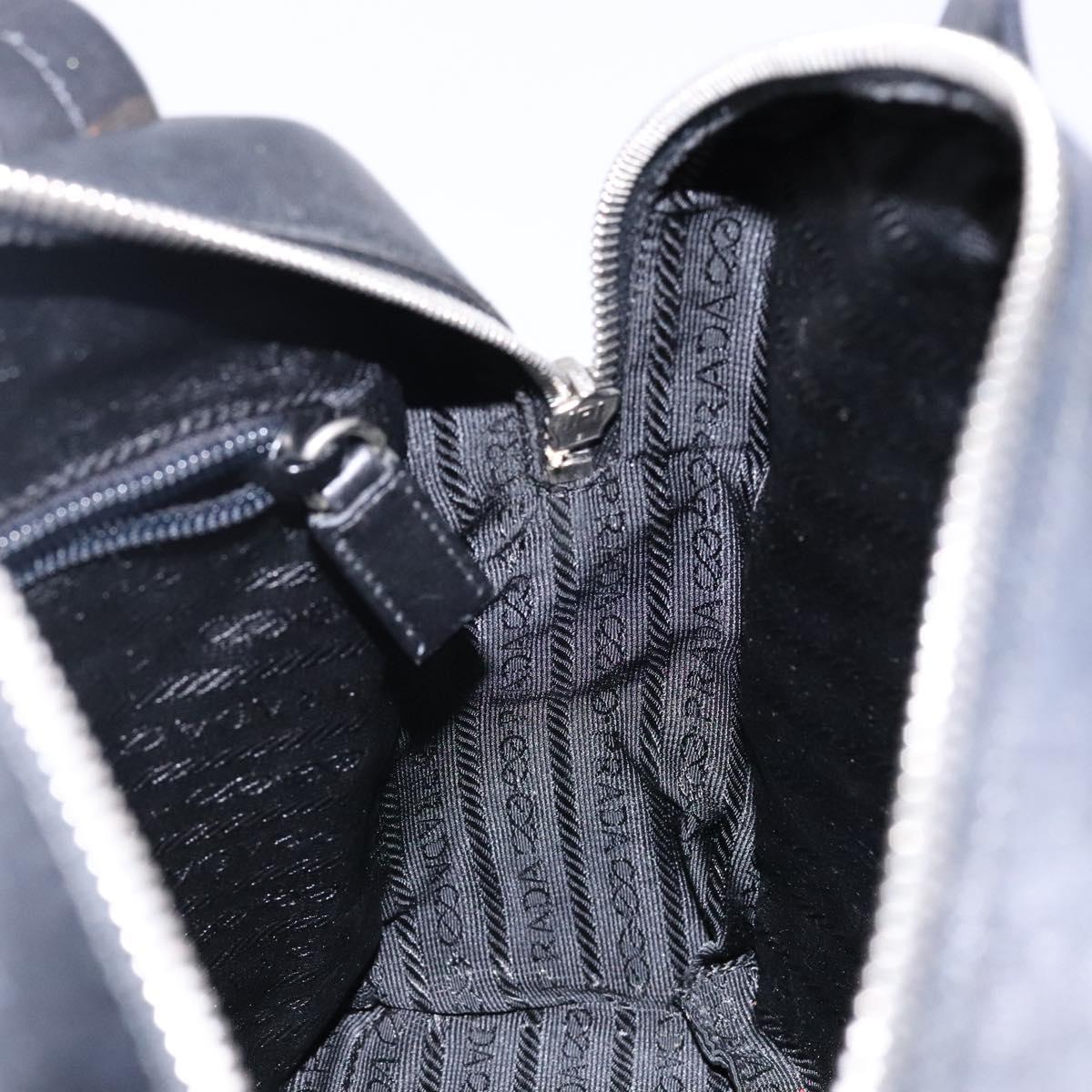 PRADA Hand Bag Leather Black Silver Auth bs29047