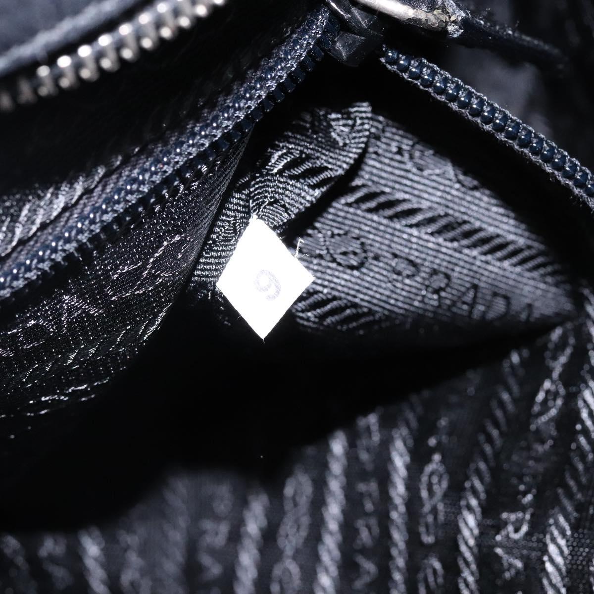 PRADA Hand Bag Leather Black Silver Auth bs29047