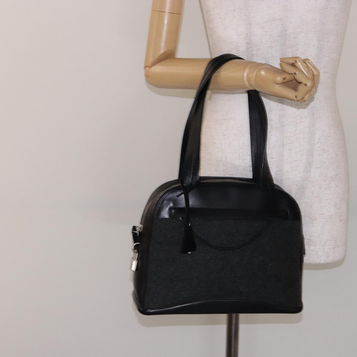 PRADA Hand Bag Leather Black Silver Auth bs29047
