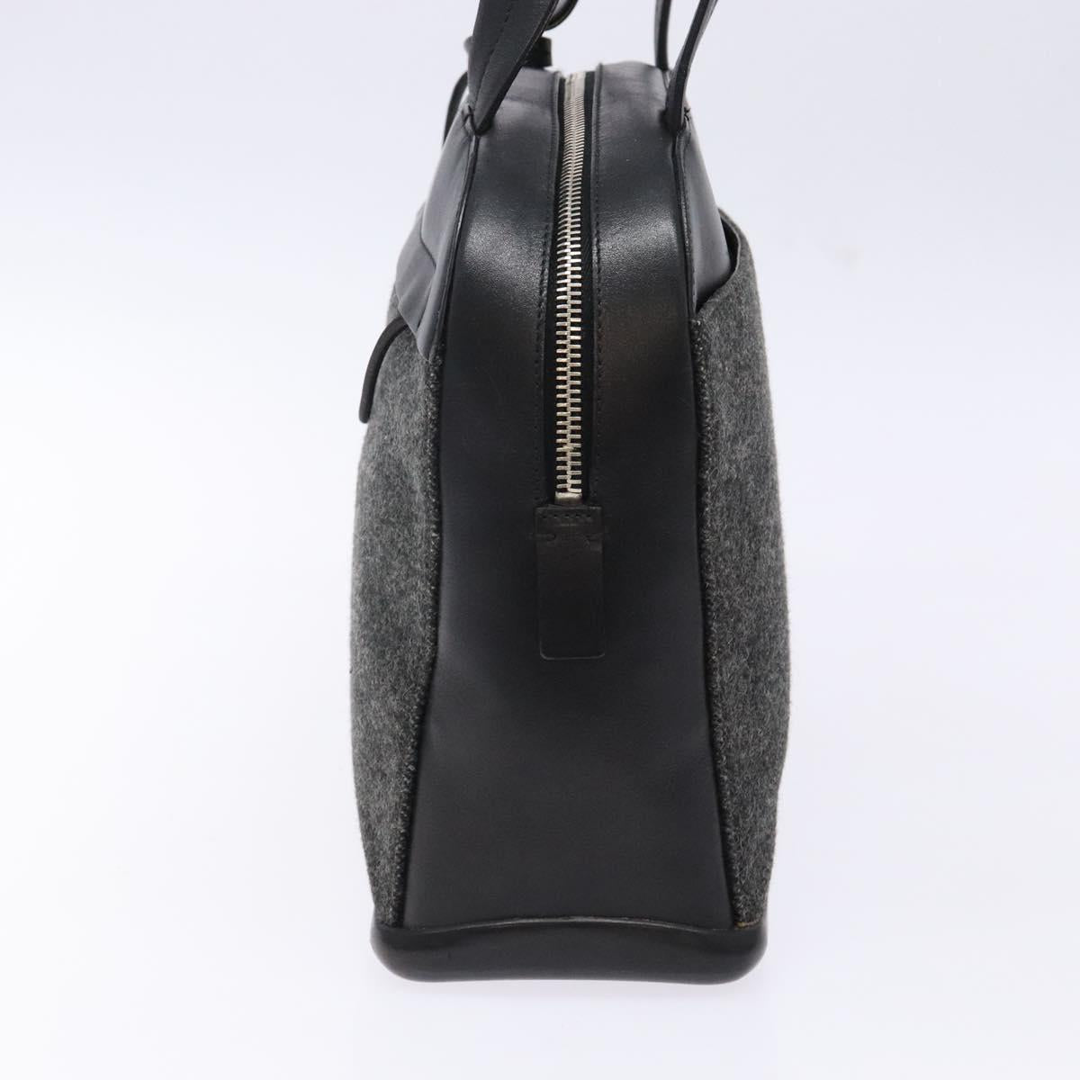 PRADA Hand Bag Leather Black Silver Auth bs29047