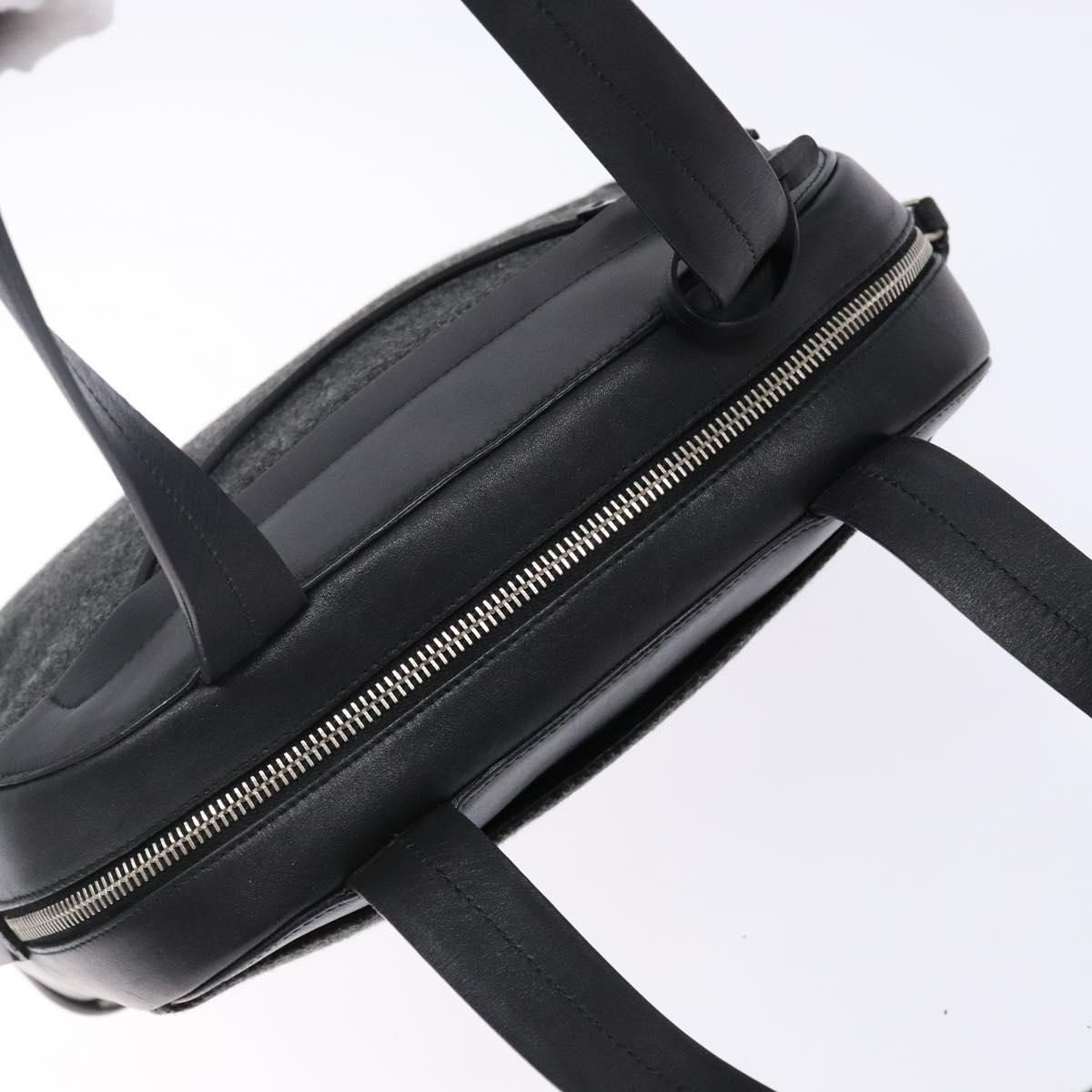 PRADA Hand Bag Leather Black Silver Auth bs29047