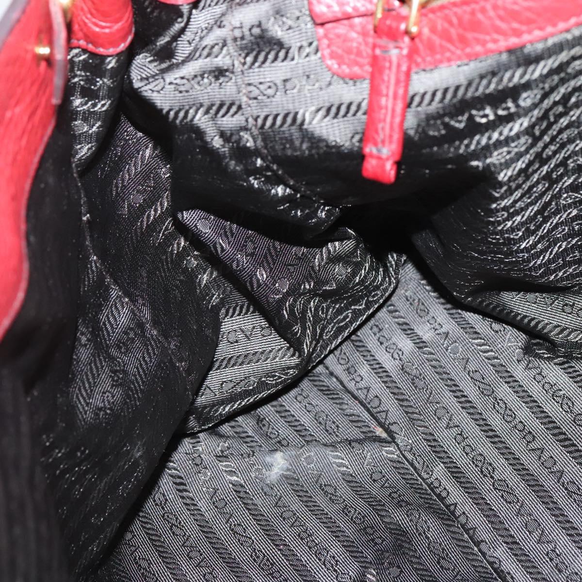 PRADA Tote Bag Leather Red Gold Auth bs29048