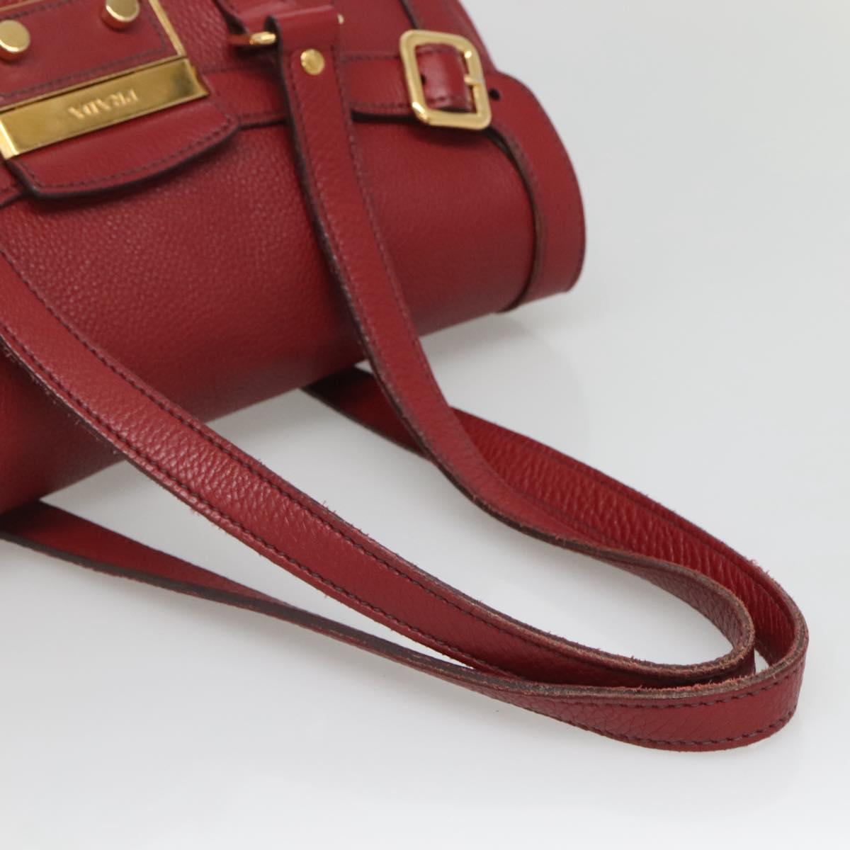 PRADA Tote Bag Leather Red Gold Auth bs29048