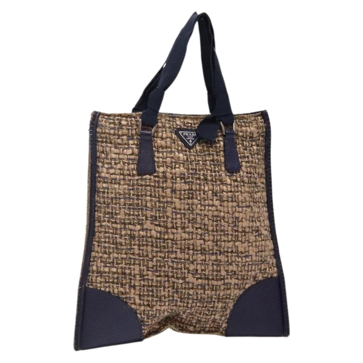 PRADA Hand Bag Tweed Beige Silver Auth bs29049