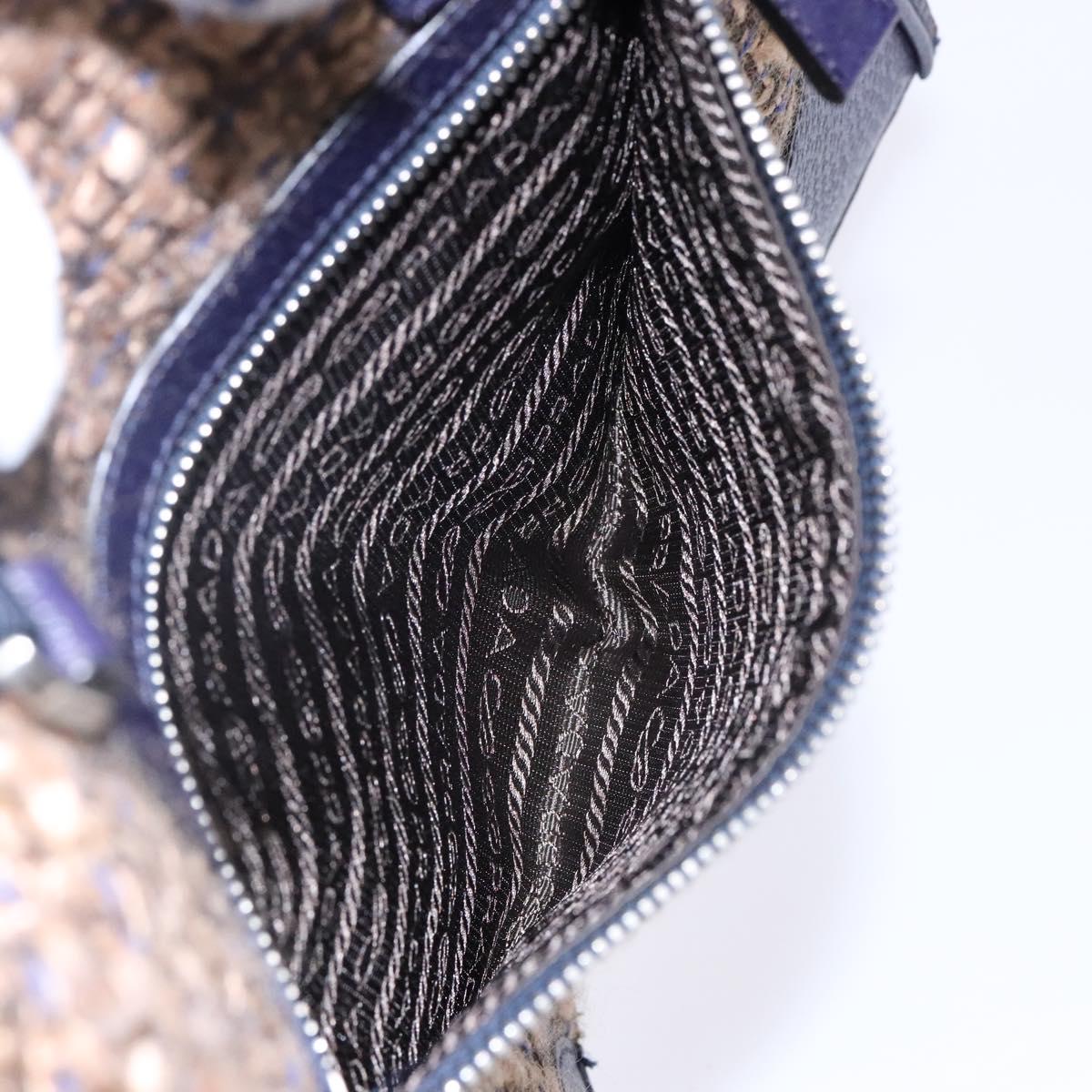 PRADA Hand Bag Tweed Beige Silver Auth bs29049