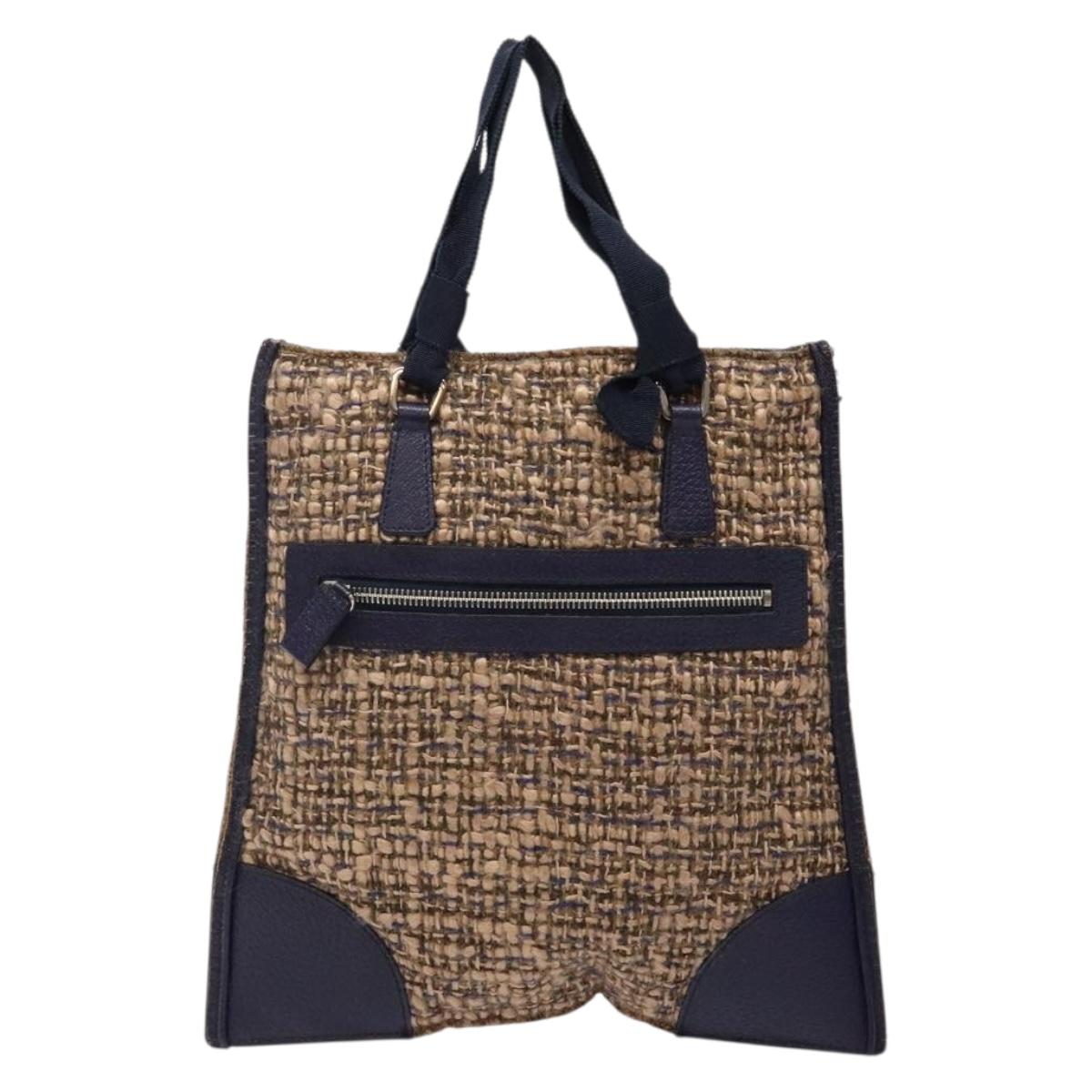 PRADA Hand Bag Tweed Beige Silver Auth bs29049