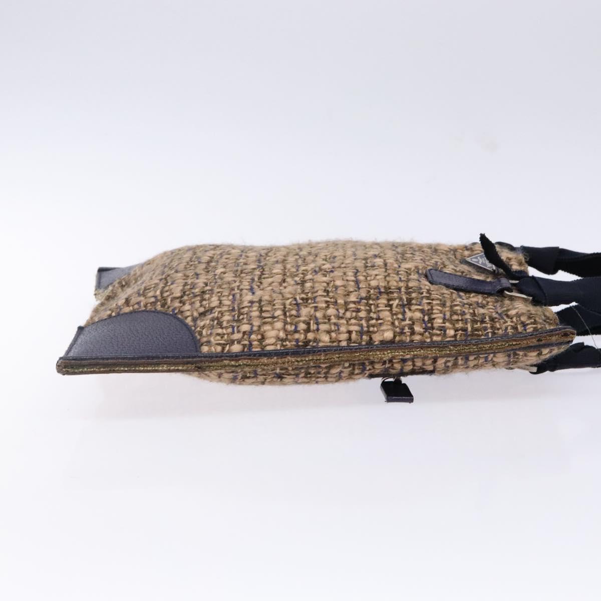 PRADA Hand Bag Tweed Beige Silver Auth bs29049