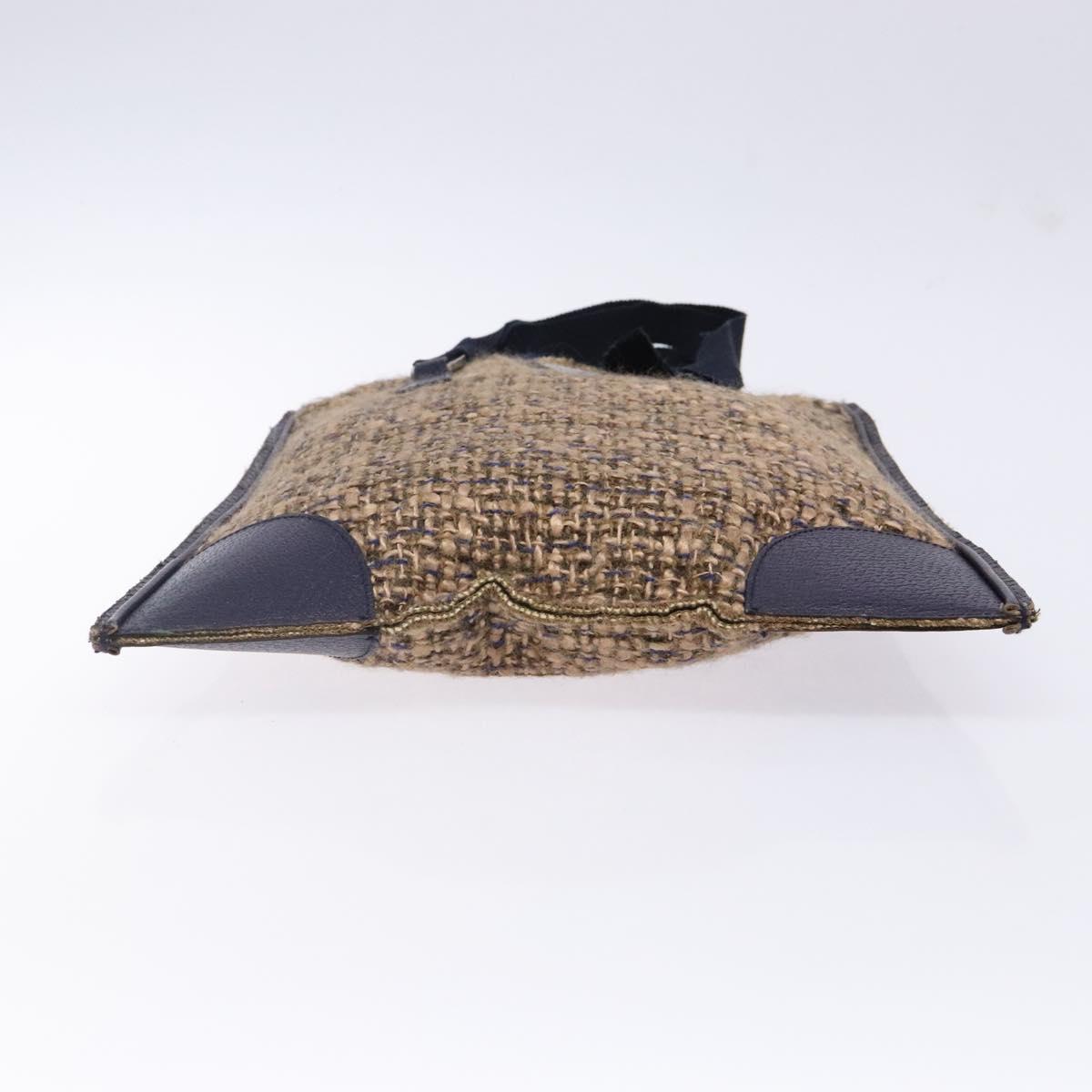 PRADA Hand Bag Tweed Beige Silver Auth bs29049