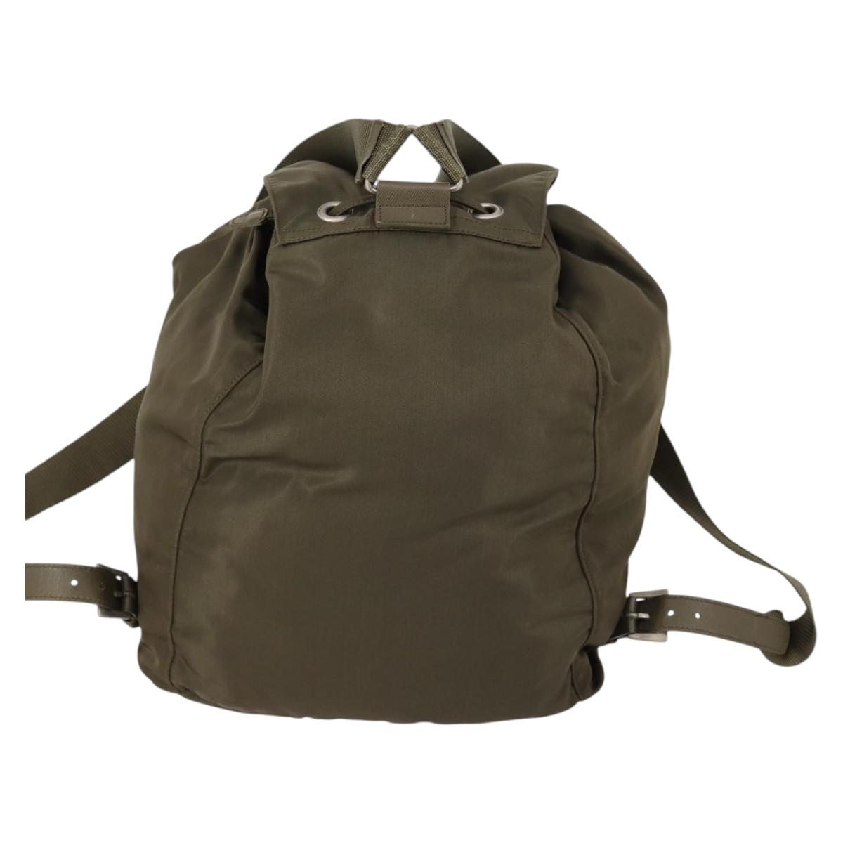 PRADA Backpack Nylon Khaki Silver Auth bs29051