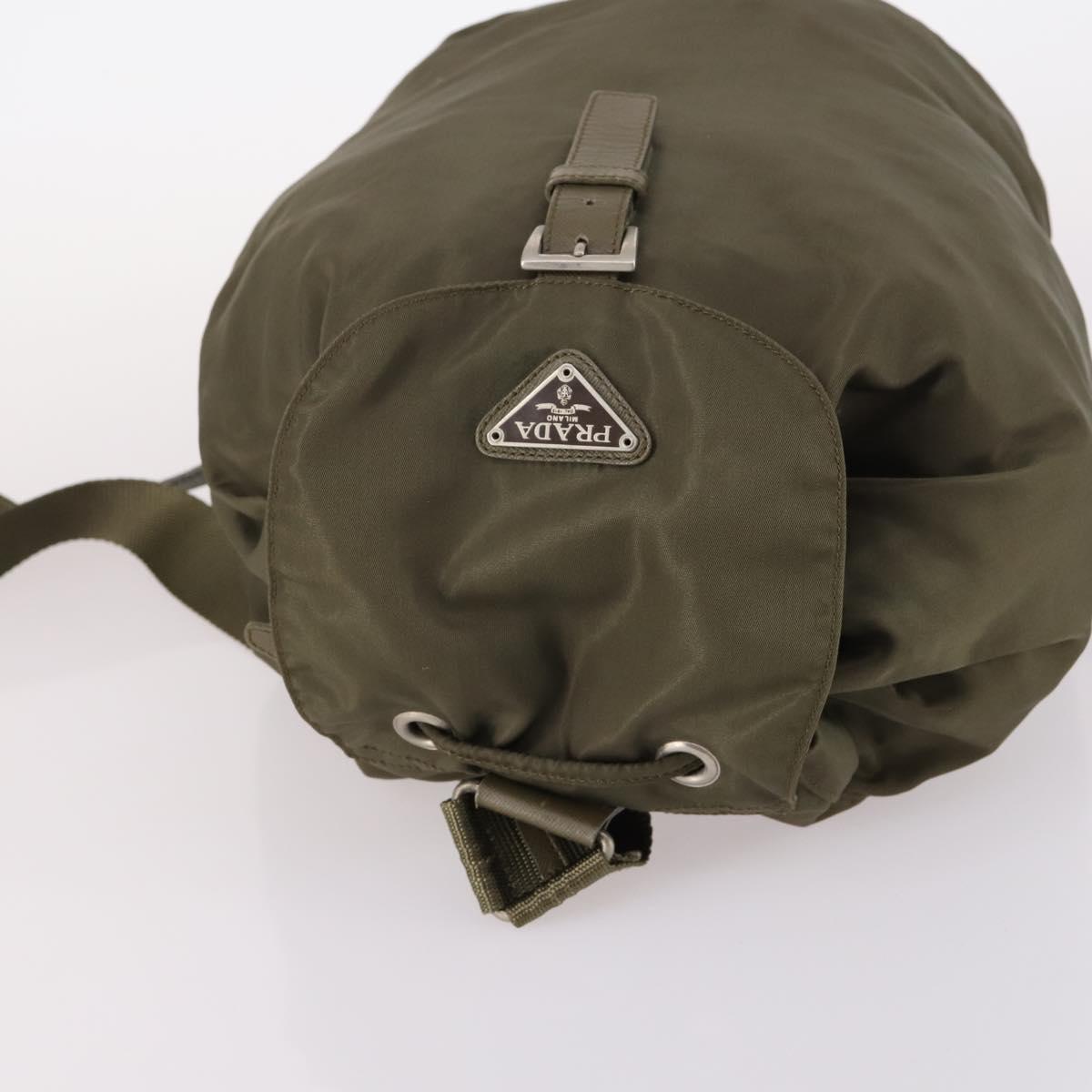 PRADA Backpack Nylon Khaki Silver Auth bs29051
