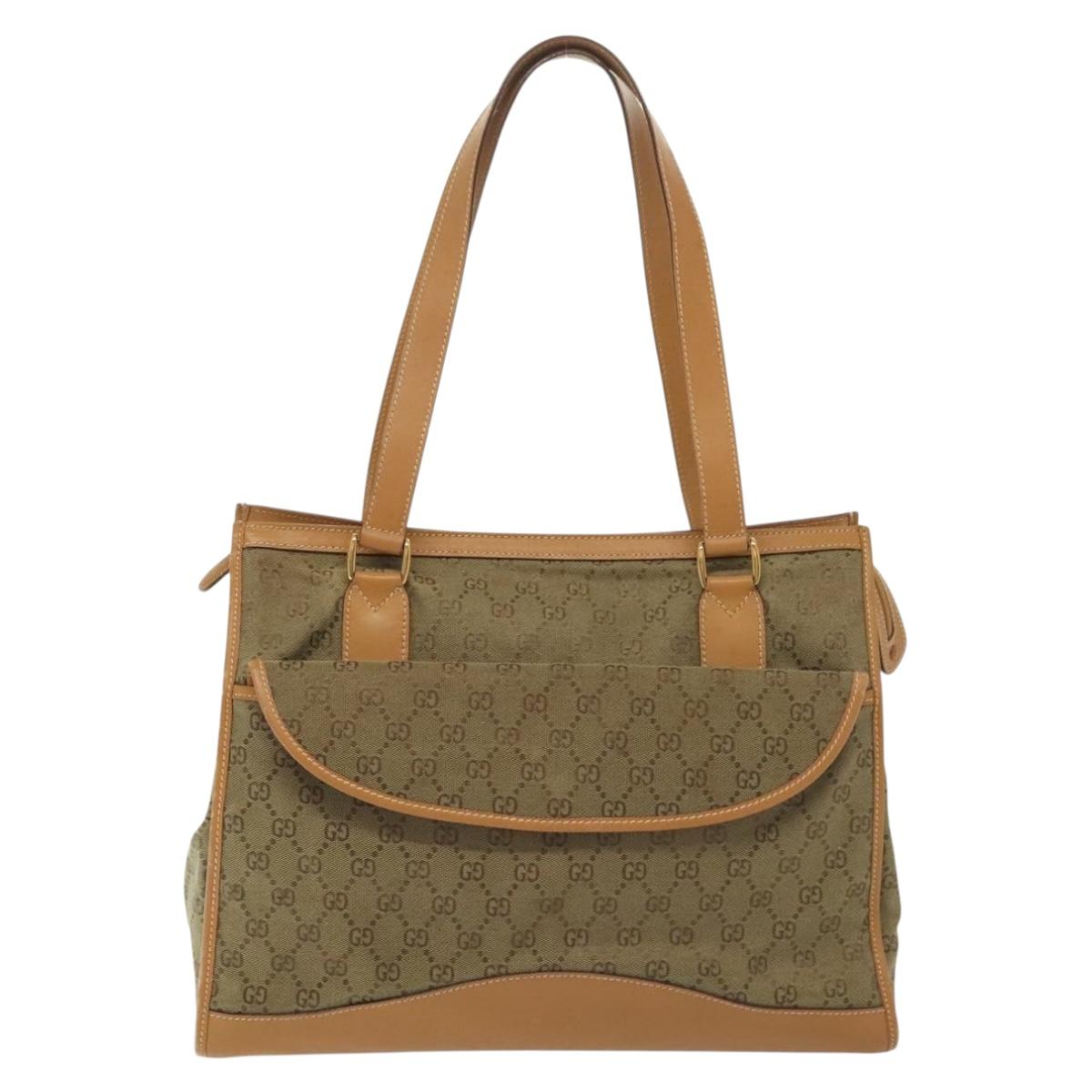 GUCCI GG Canvas Tote Bag Beige Gold Auth bs29058