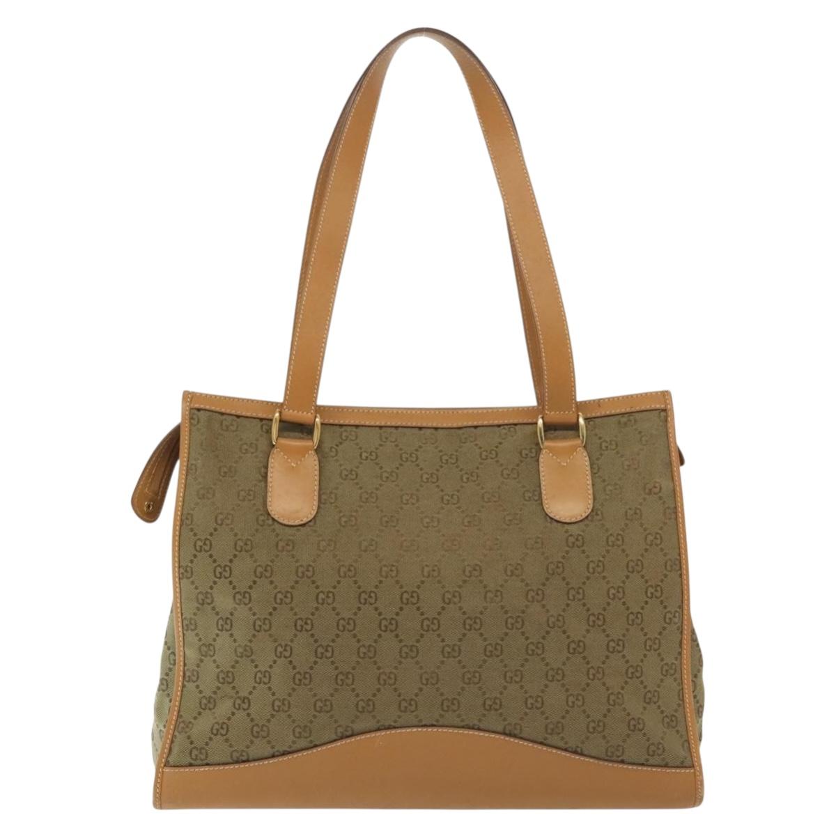 GUCCI GG Canvas Tote Bag Beige Gold Auth bs29058