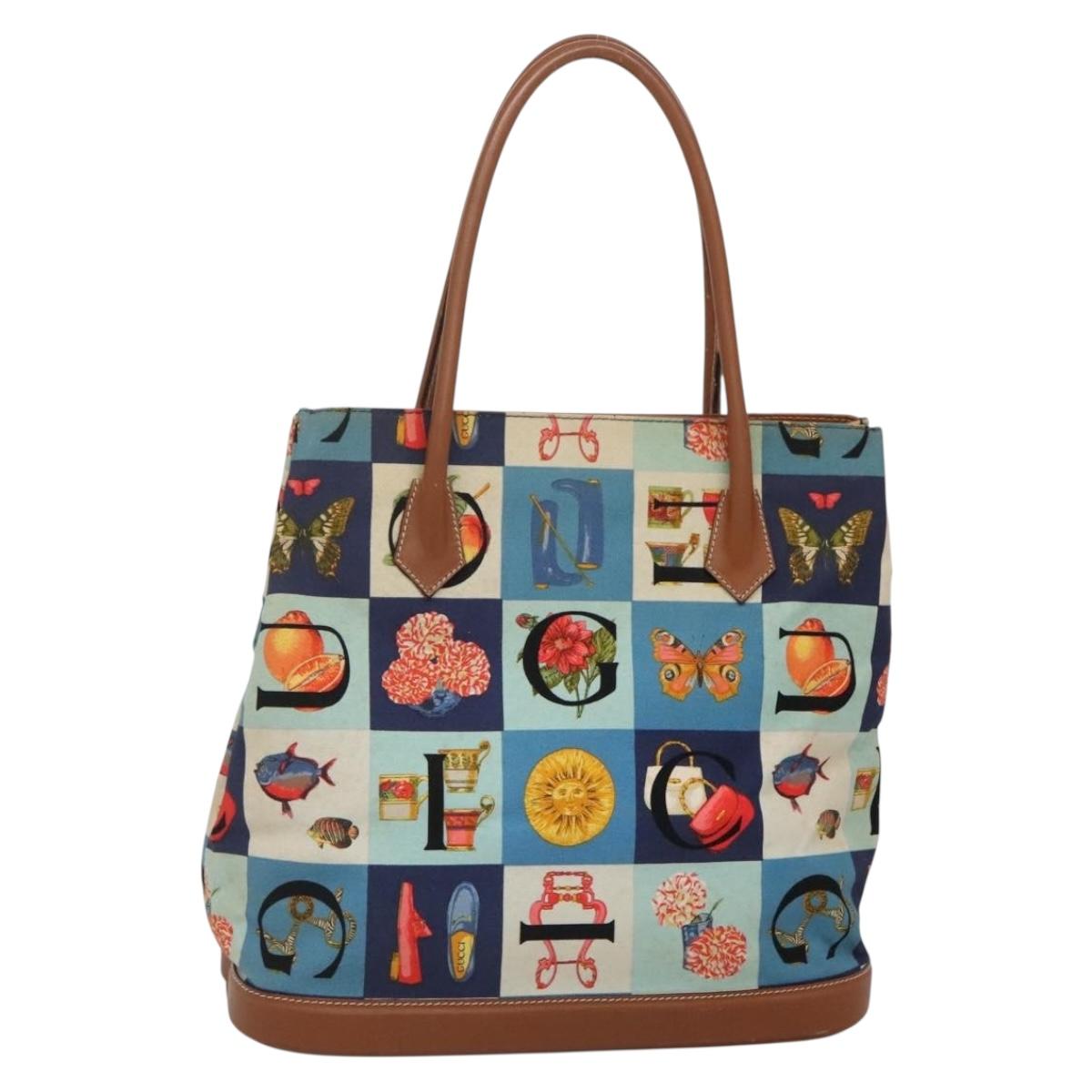 GUCCI Tote Bag Canvas Blue Gold 002 2853 0307 0 Auth bs29059