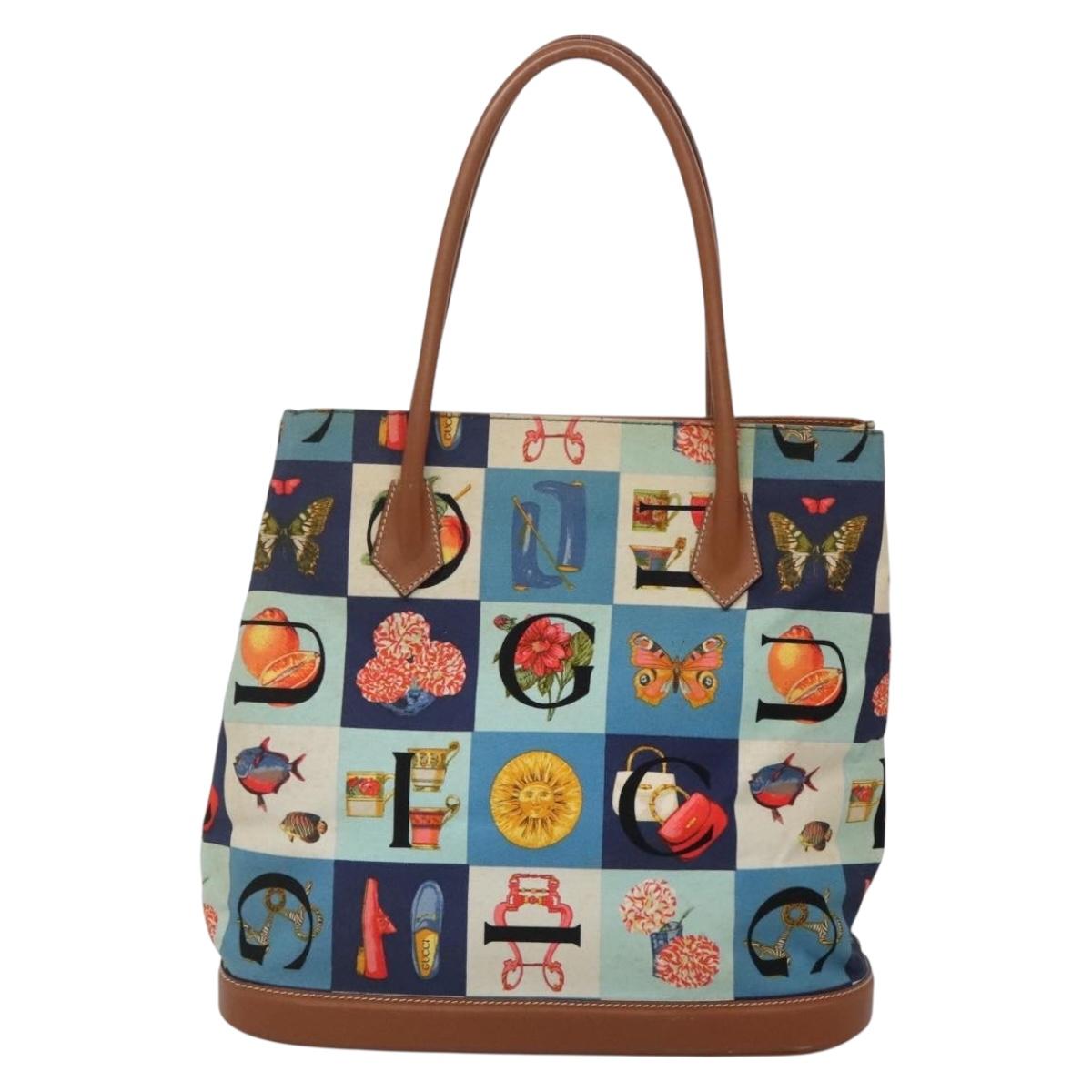 GUCCI Tote Bag Canvas Blue Gold 002 2853 0307 0 Auth bs29059