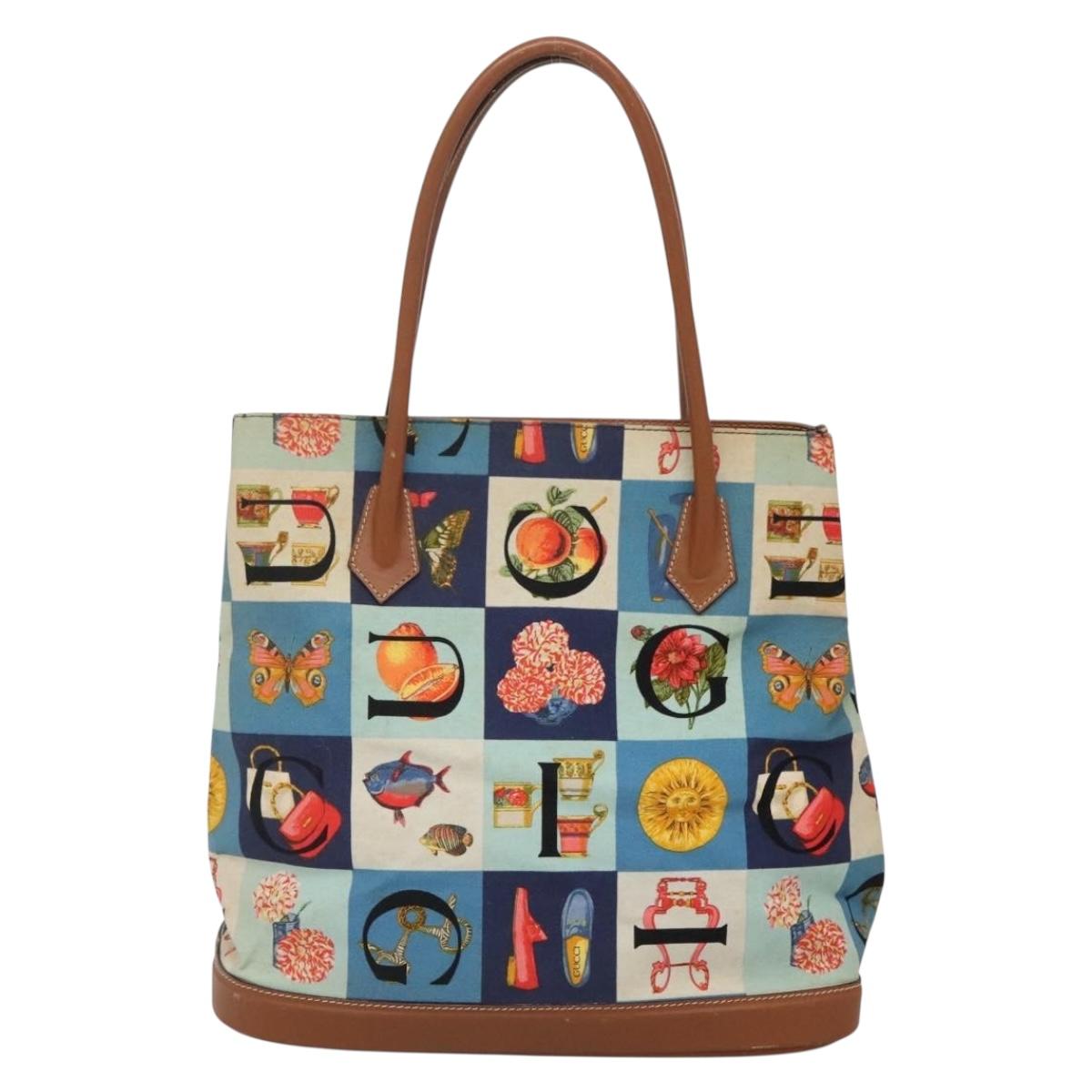 GUCCI Tote Bag Canvas Blue Gold 002 2853 0307 0 Auth bs29059