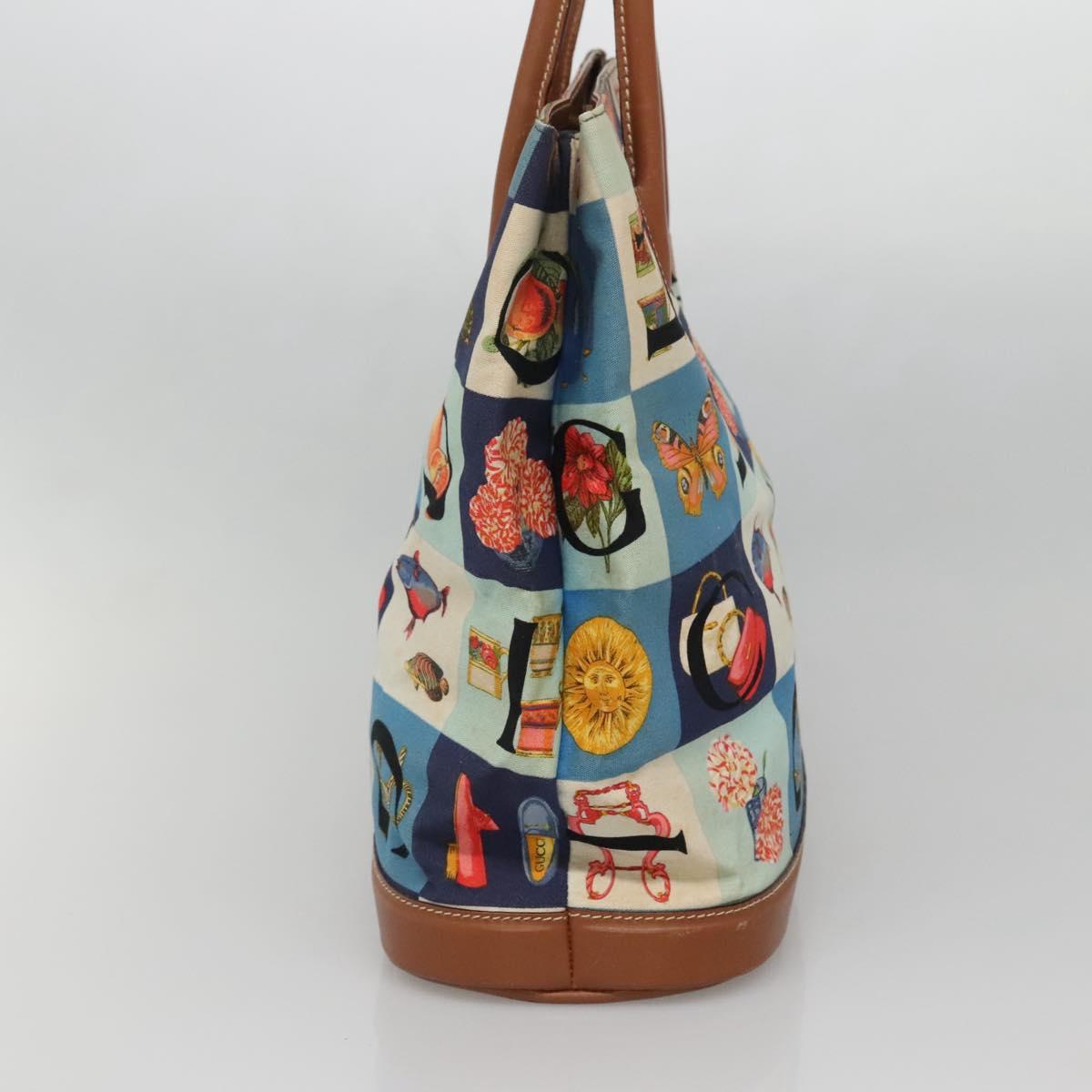 GUCCI Tote Bag Canvas Blue Gold 002 2853 0307 0 Auth bs29059
