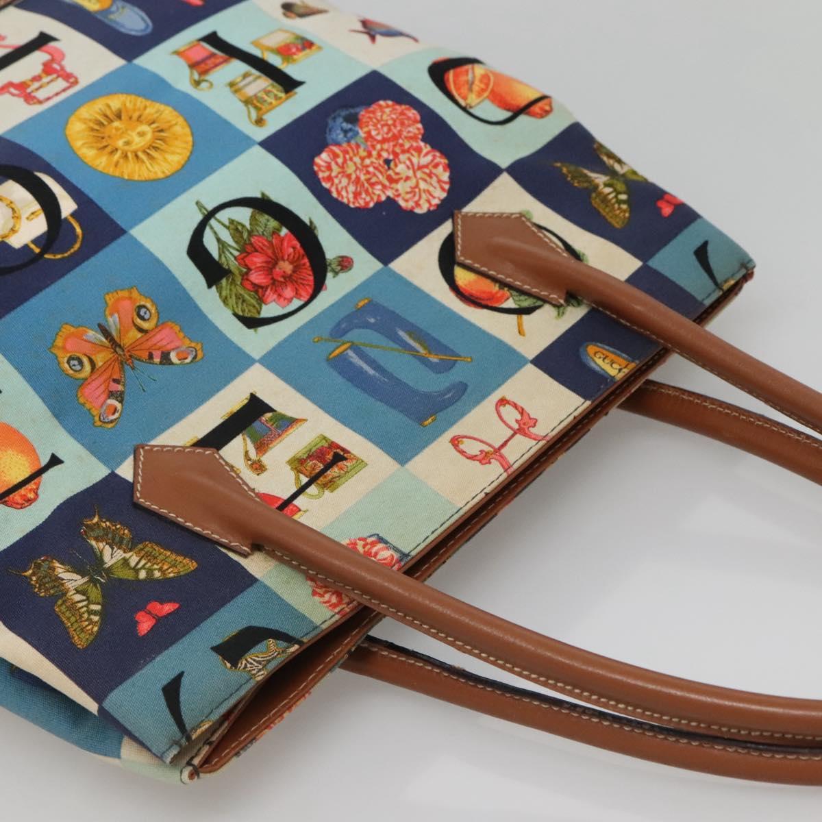 GUCCI Tote Bag Canvas Blue Gold 002 2853 0307 0 Auth bs29059