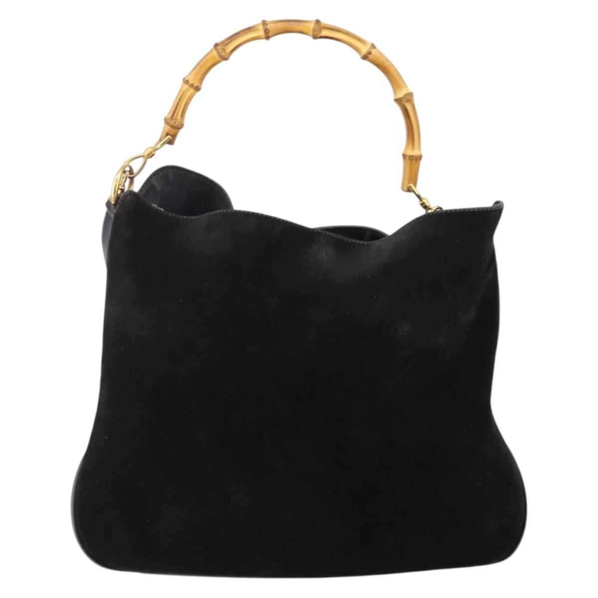 GUCCI Bamboo Tote Bag Suede Leather 2way Black Gold 001 2404 15770 Auth bs29062