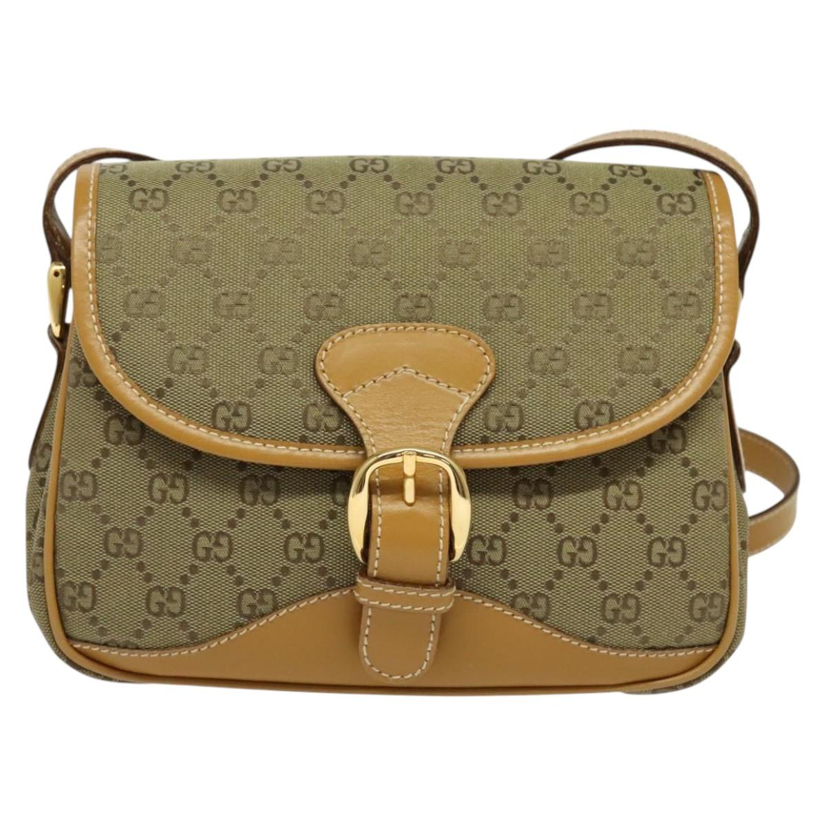 GUCCI GG Canvas Shoulder Bag Beige Gold Auth bs29069
