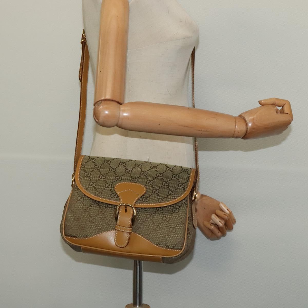 GUCCI GG Canvas Shoulder Bag Beige Gold Auth bs29069