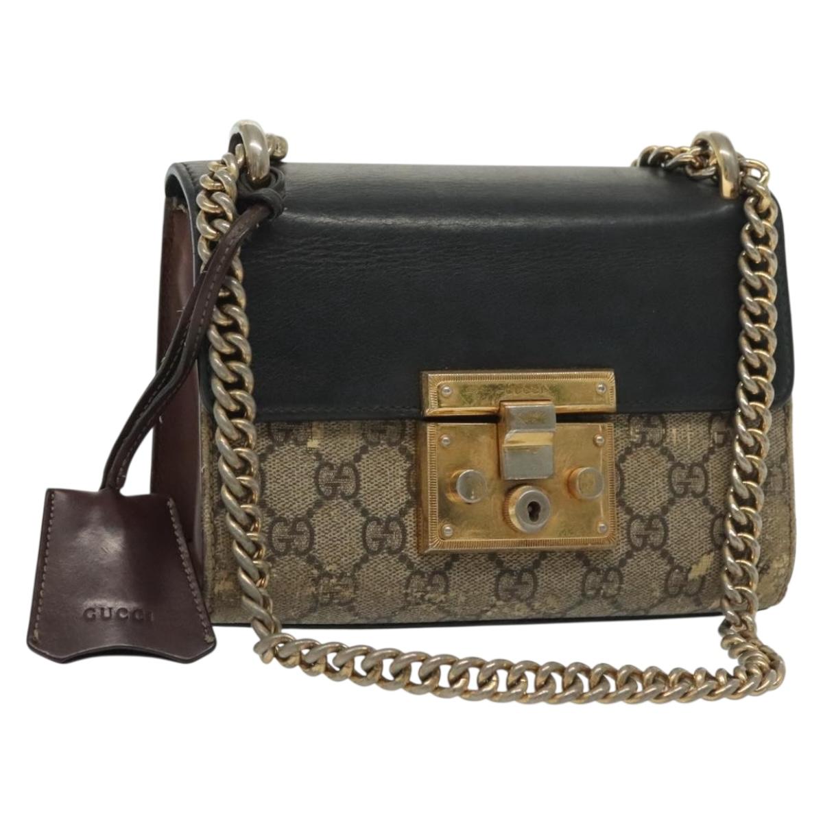 GUCCI GG Supreme Chain Shoulder Bag PVC Beige Gold 409487 Auth bs29070