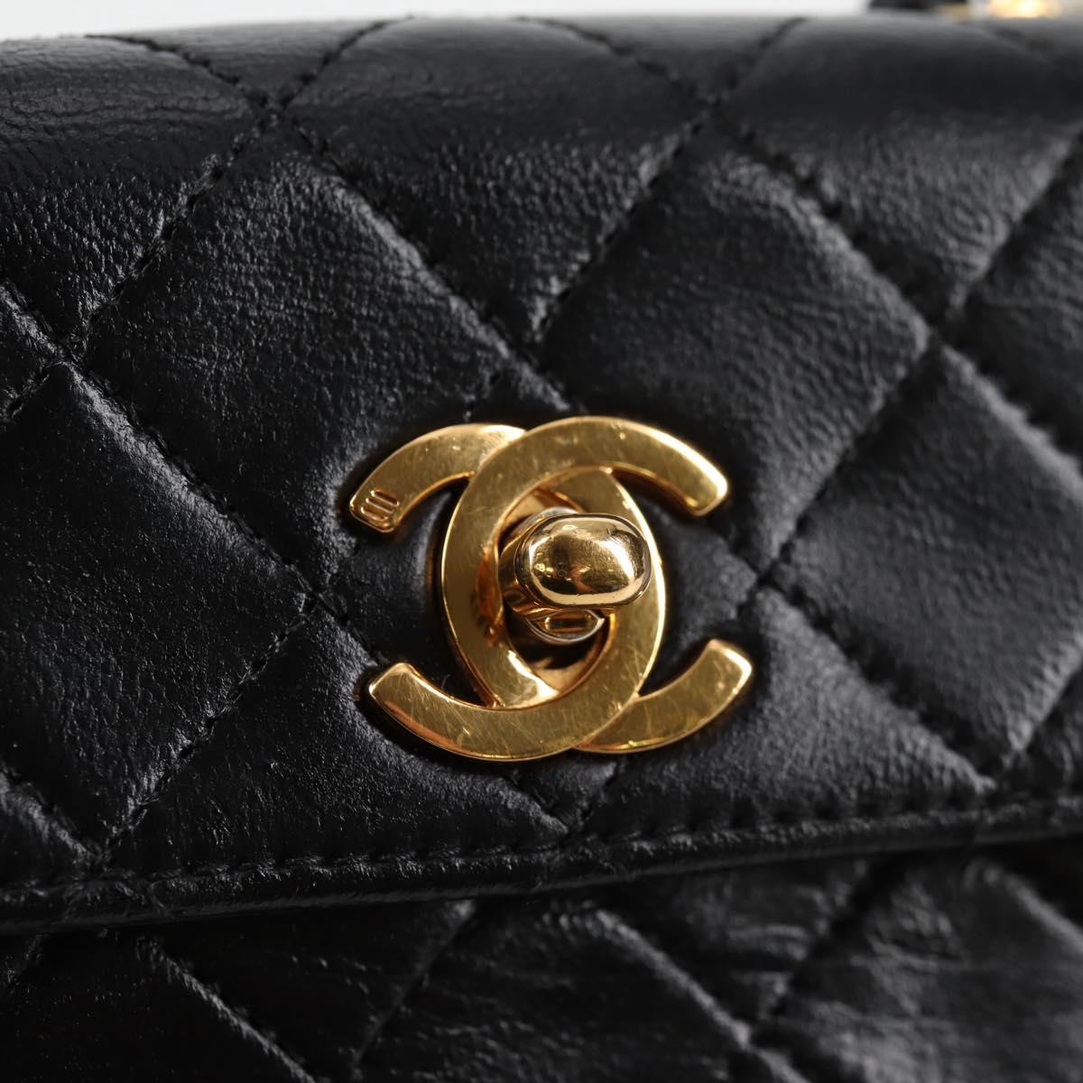 CHANEL Matelasse Chain Shoulder Bag Lamb Skin Black Gold CC Auth bs29080