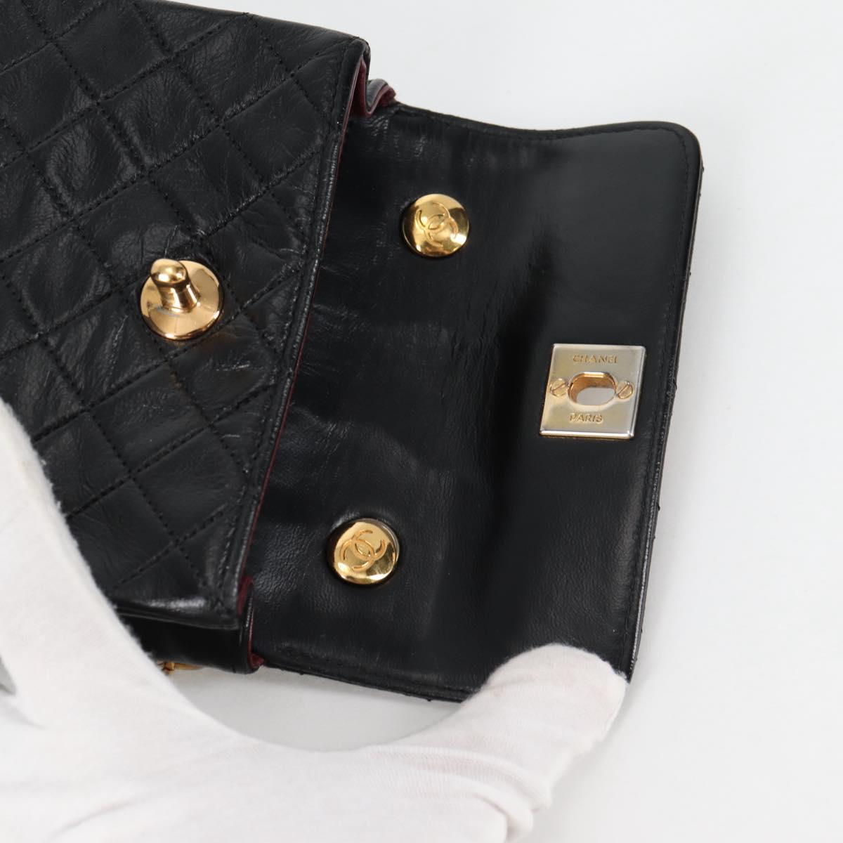 CHANEL Matelasse Chain Shoulder Bag Lamb Skin Black Gold CC Auth bs29080