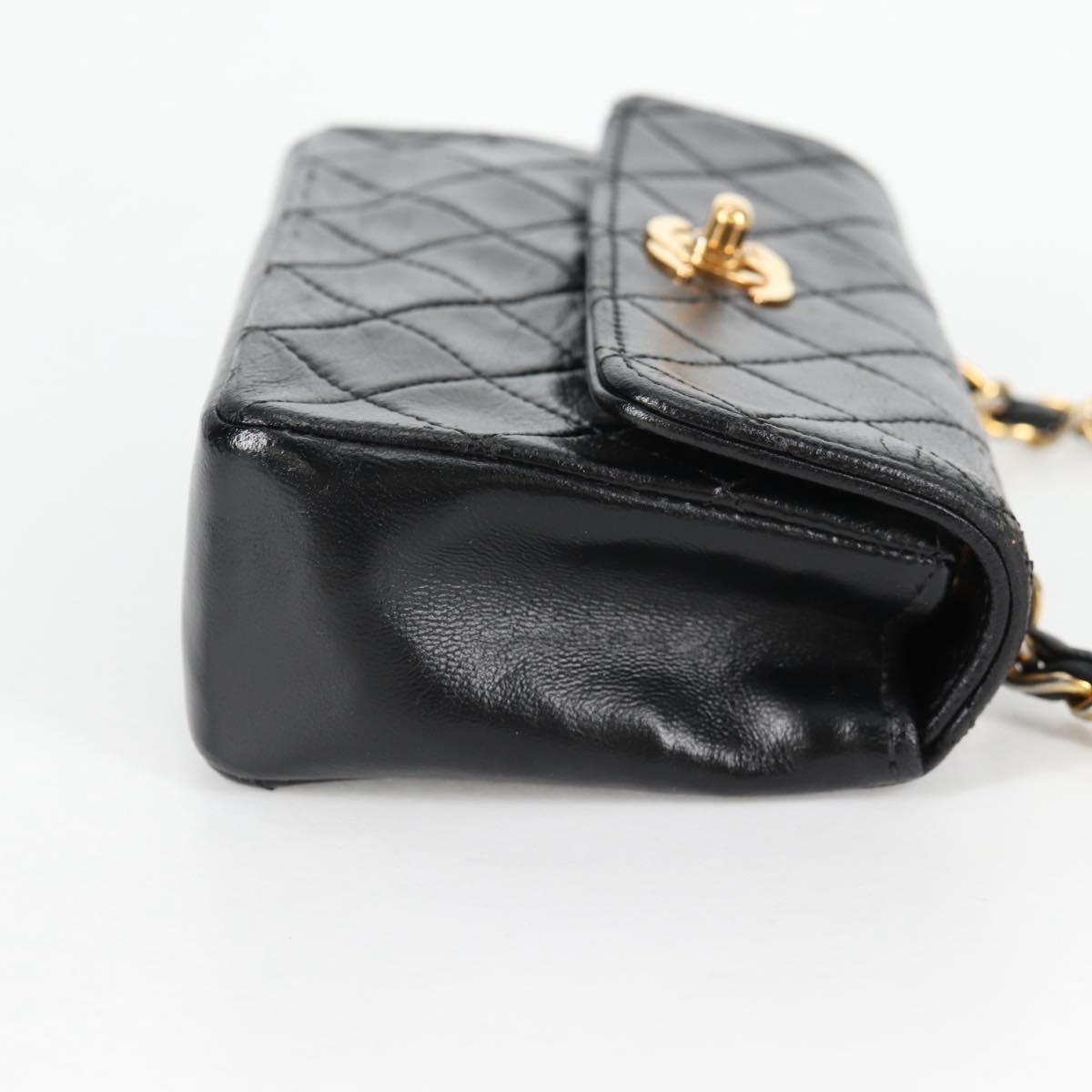 CHANEL Matelasse Chain Shoulder Bag Lamb Skin Black Gold CC Auth bs29080