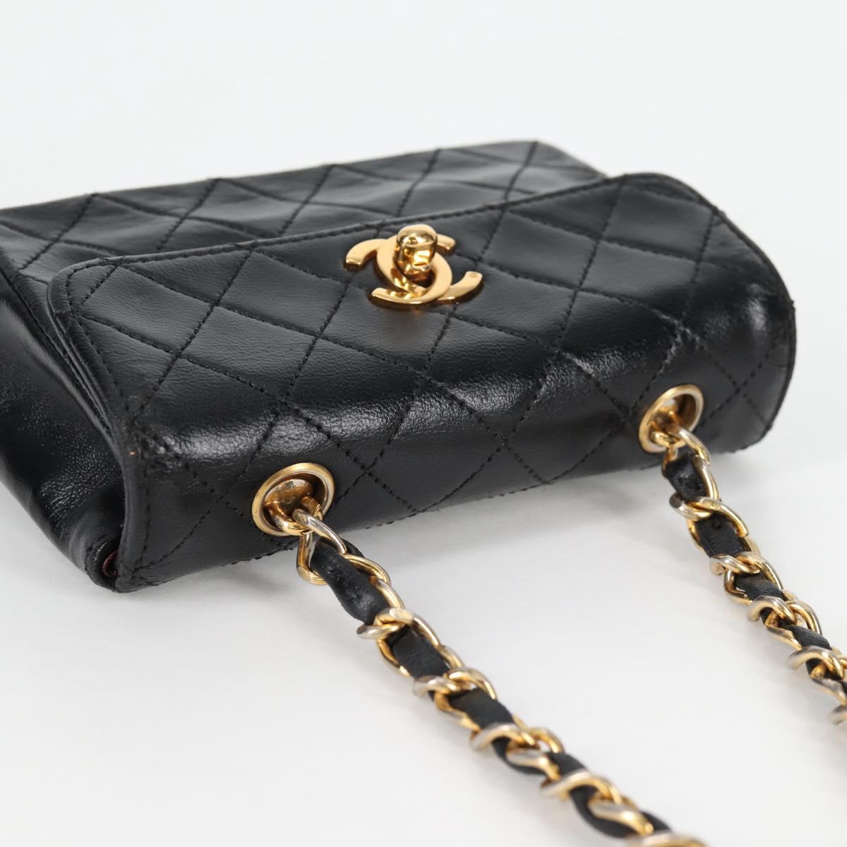 CHANEL Matelasse Chain Shoulder Bag Lamb Skin Black Gold CC Auth bs29080