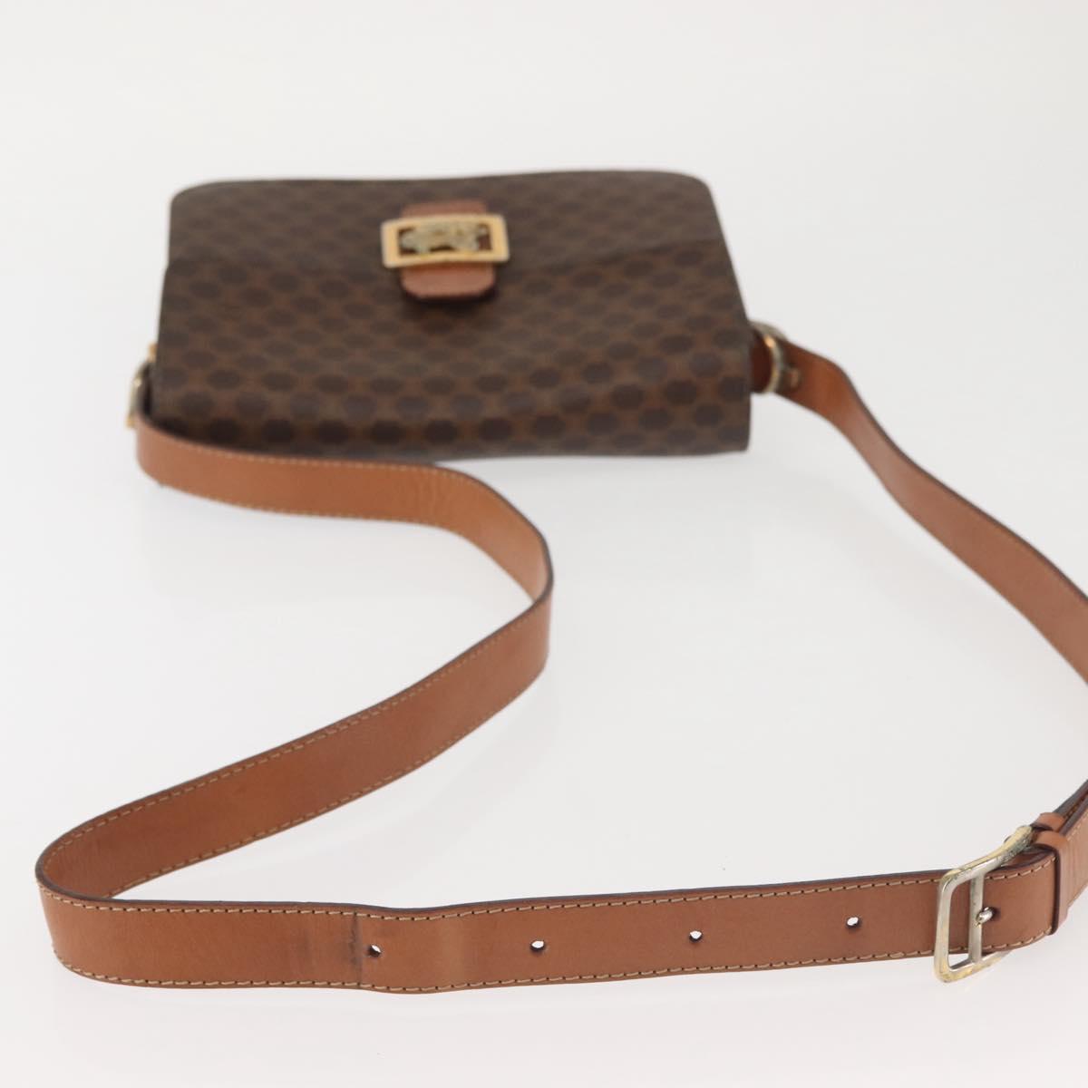 CELINE Macadam Canvas Shoulder Bag PVC Leather Brown Gold Auth bs29090