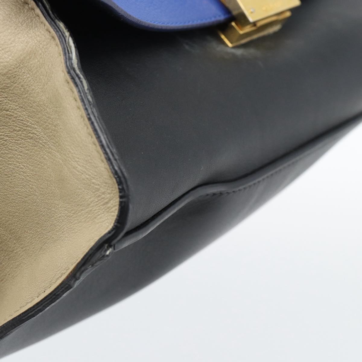 CELINE Trapeze Small Hand Bag Leather 2way Blue Gold Auth bs29092
