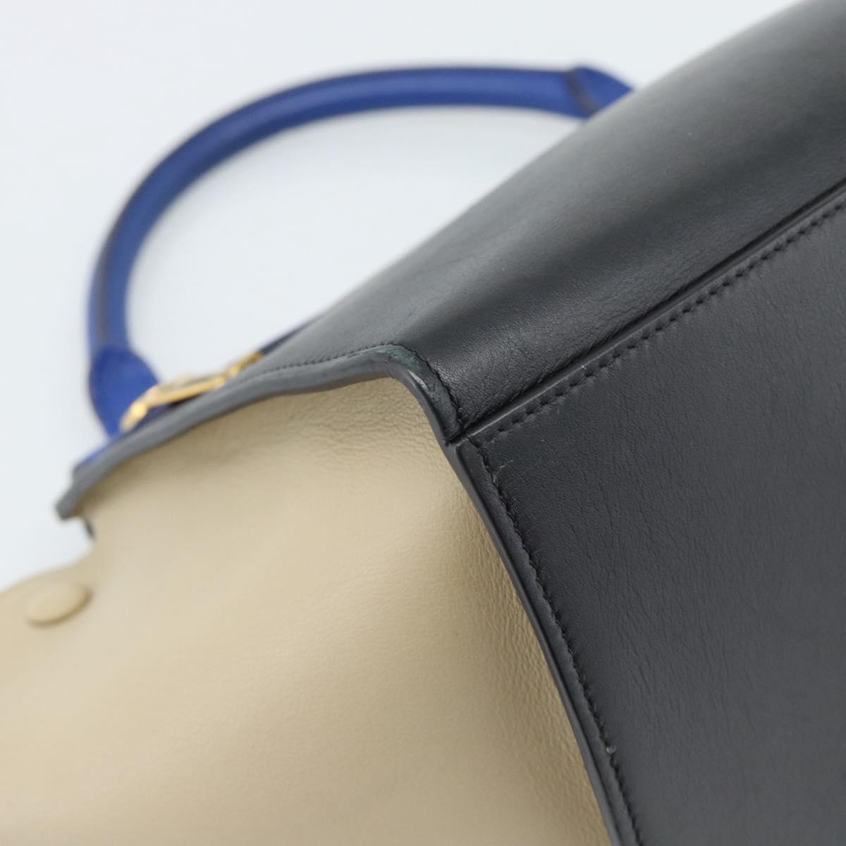 CELINE Trapeze Small Hand Bag Leather 2way Blue Gold Auth bs29092