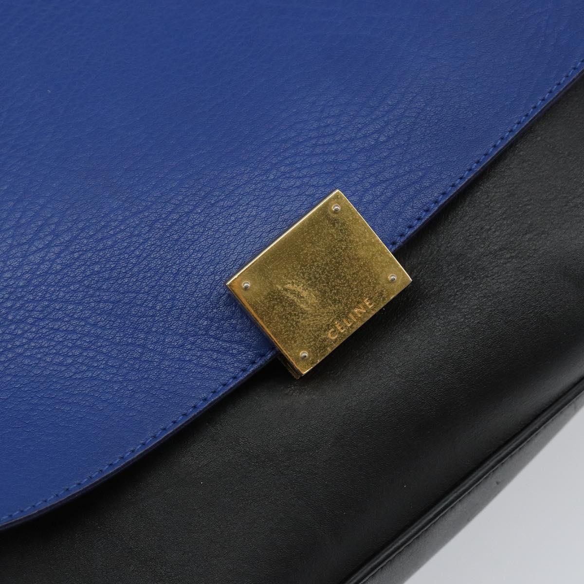 CELINE Trapeze Small Hand Bag Leather 2way Blue Gold Auth bs29092