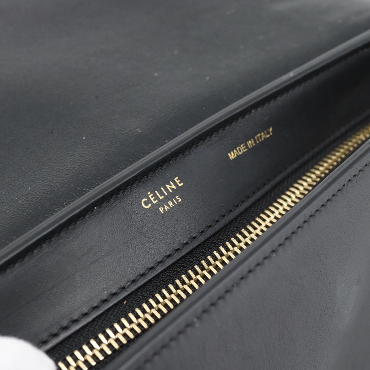 CELINE Trapeze Small Hand Bag Leather 2way Blue Gold Auth bs29092