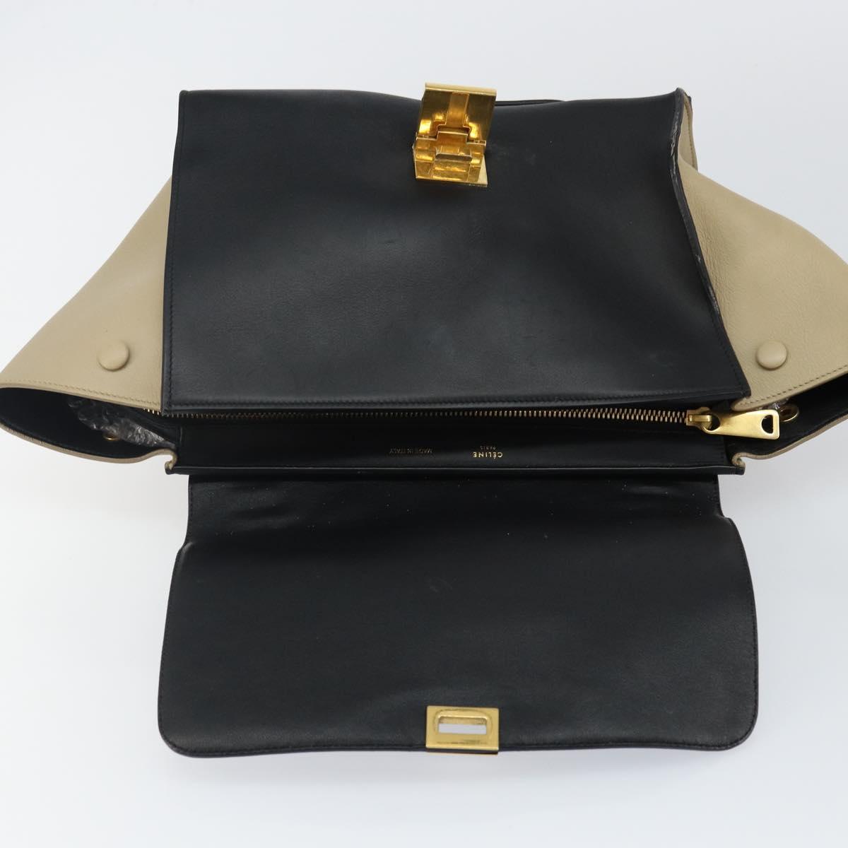 CELINE Trapeze Small Hand Bag Leather 2way Blue Gold Auth bs29092