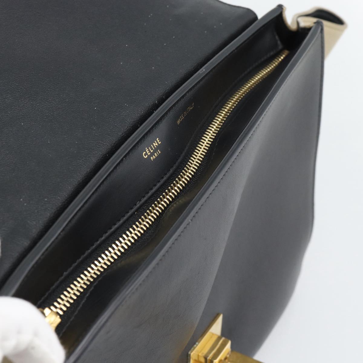 CELINE Trapeze Small Hand Bag Leather 2way Blue Gold Auth bs29092