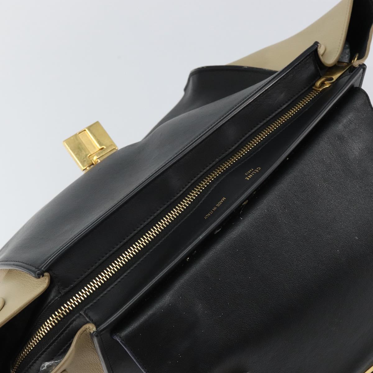 CELINE Trapeze Small Hand Bag Leather 2way Blue Gold Auth bs29092
