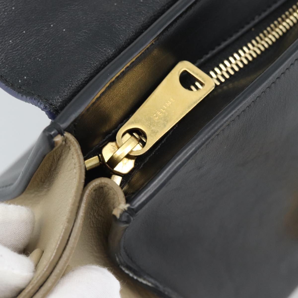 CELINE Trapeze Small Hand Bag Leather 2way Blue Gold Auth bs29092
