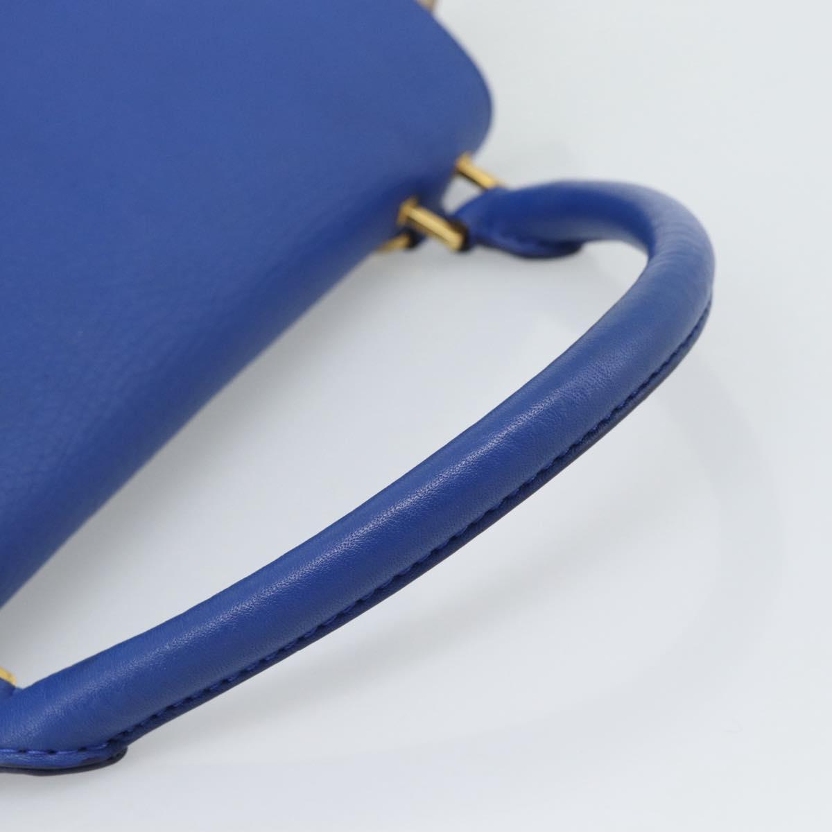CELINE Trapeze Small Hand Bag Leather 2way Blue Gold Auth bs29092