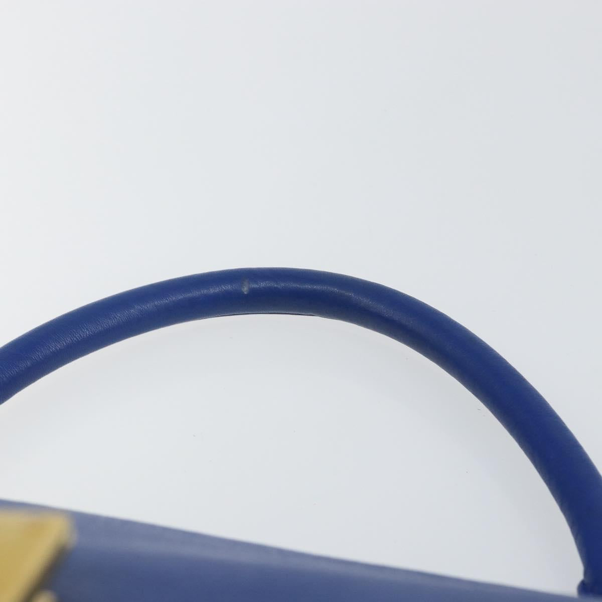 CELINE Trapeze Small Hand Bag Leather 2way Blue Gold Auth bs29092