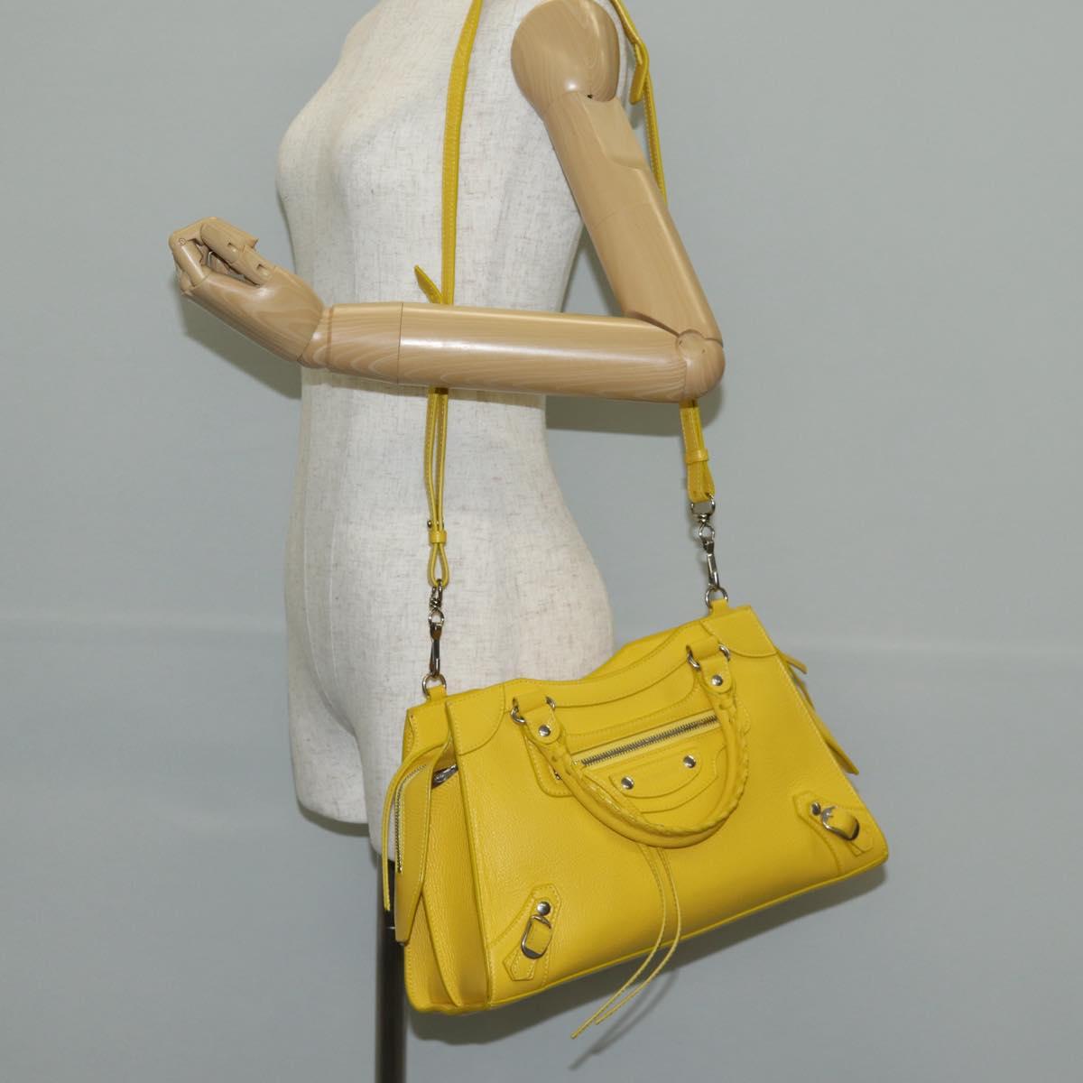 BALENCIAGA Neo Classic City Bag Leather 2way Yellow Silver 638521 Auth bs29099M