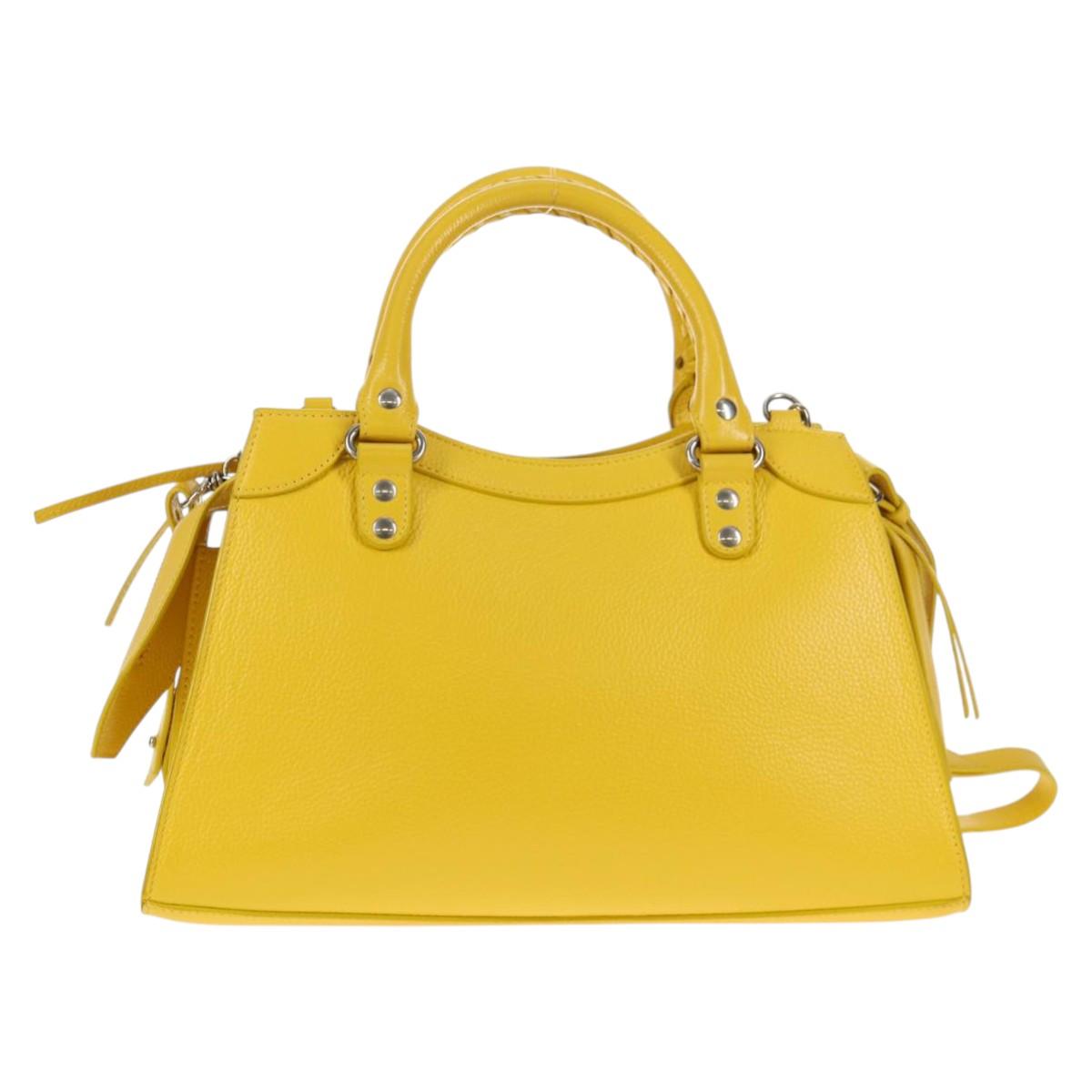 BALENCIAGA Neo Classic City Bag Leather 2way Yellow Silver 638521 Auth bs29099M
