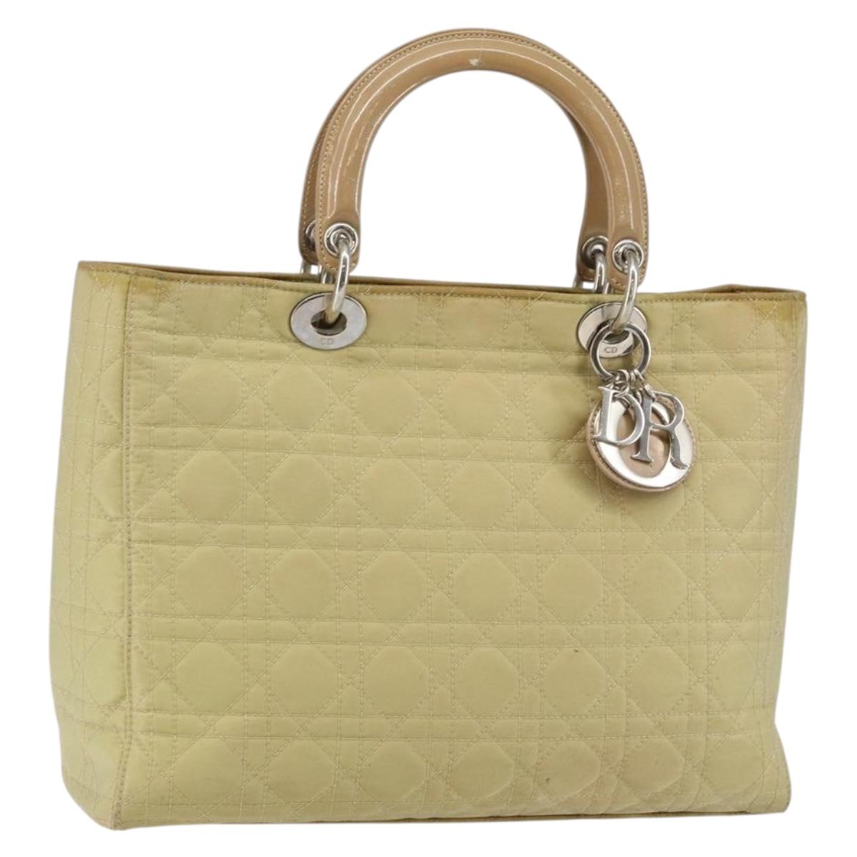 Christian Dior Canage Hand Bag Nylon Beige Silver Auth bs29100