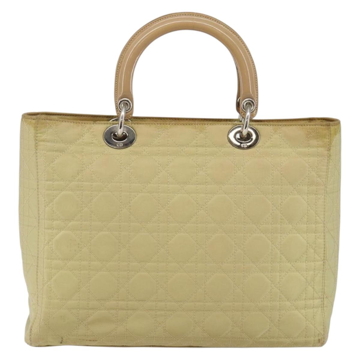 Christian Dior Canage Hand Bag Nylon Beige Silver Auth bs29100