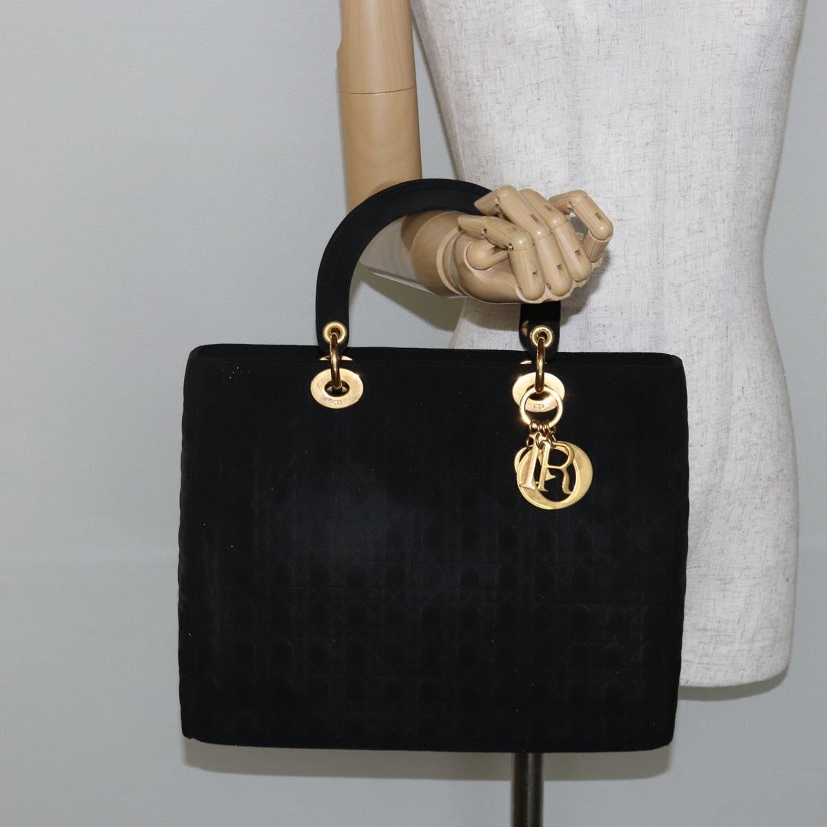 Christian Dior Canage Hand Bag Nylon Black Gold Auth bs29101
